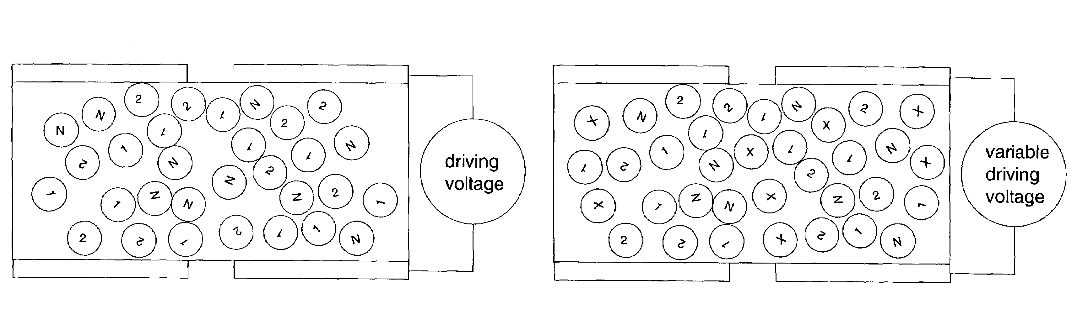 Organic light active devices with particulated light active material in a carrier matrix