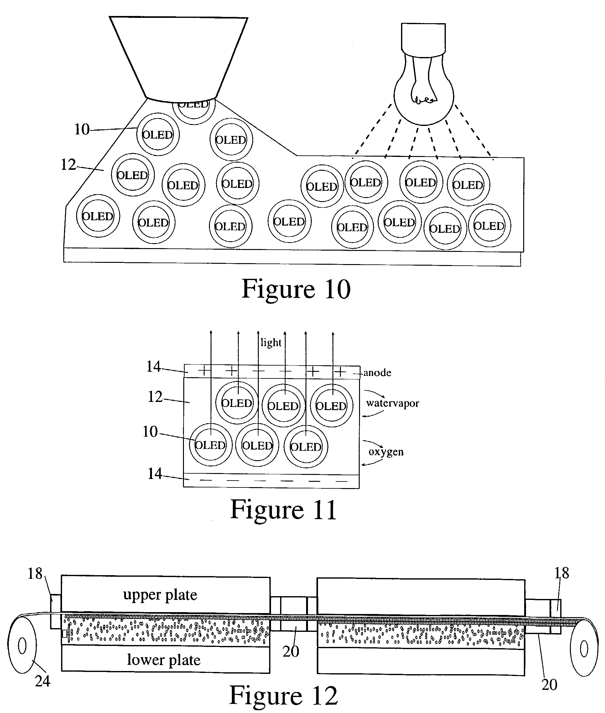 Organic light active devices with particulated light active material in a carrier matrix