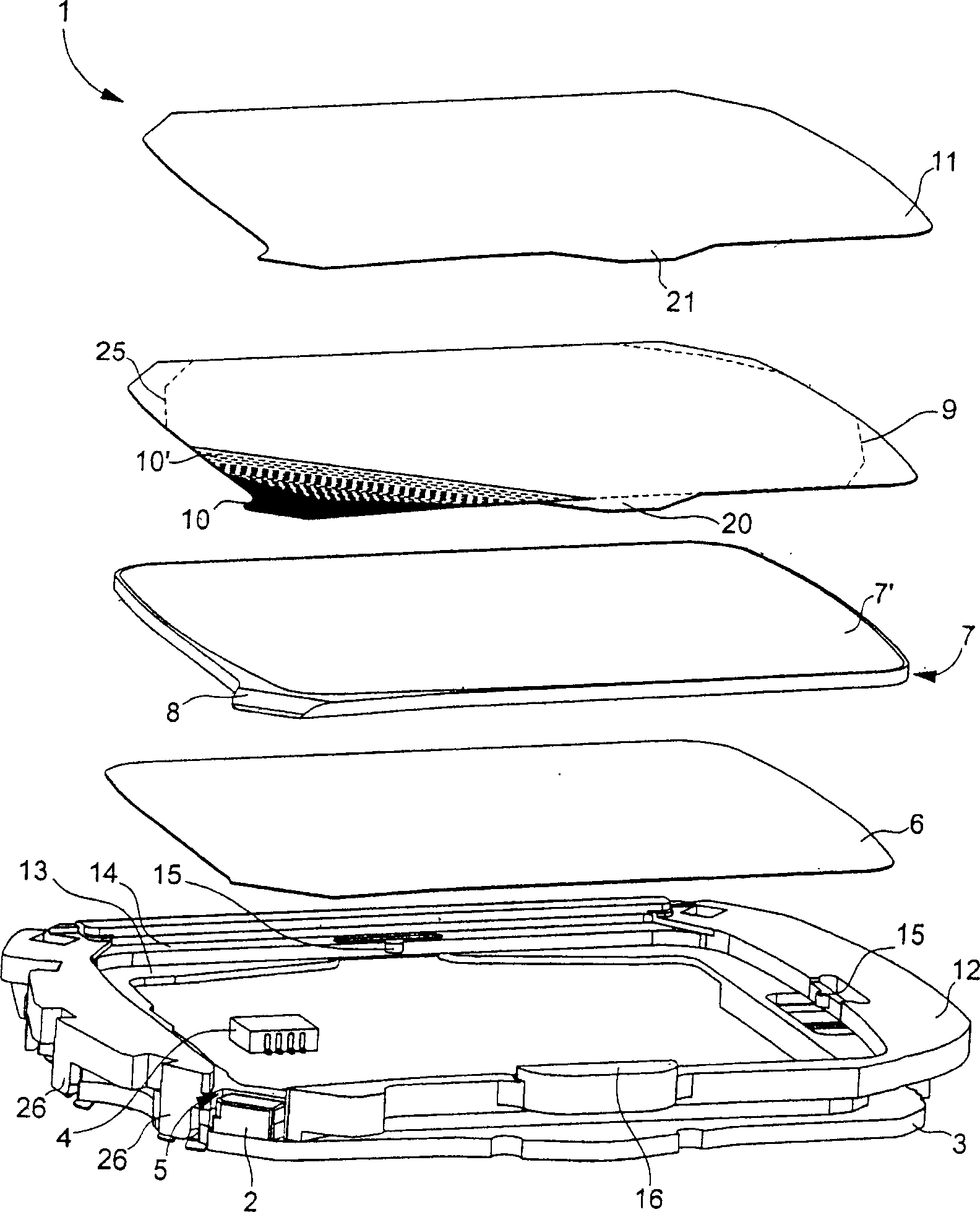 Backlighting device for an information display element of a portable object