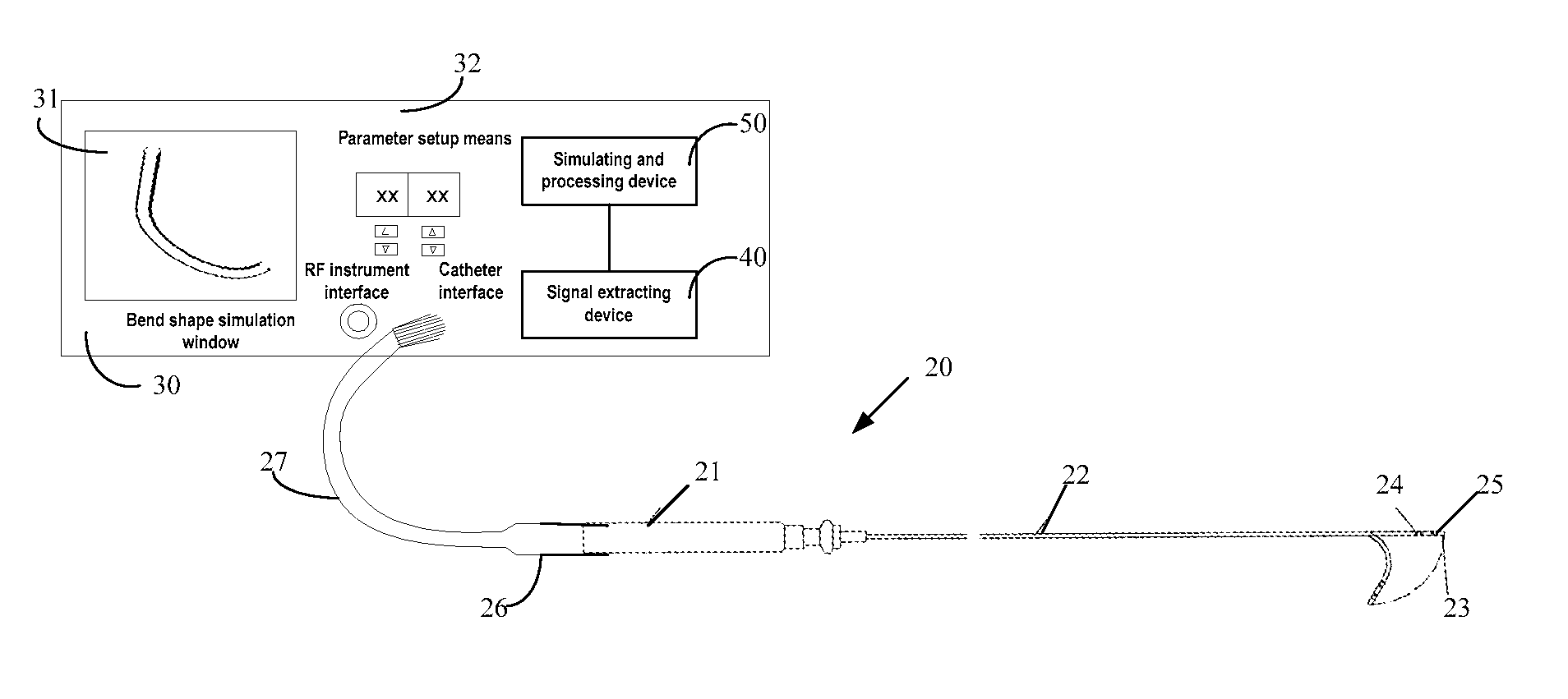 Method for simulating bend shape of catheter and magnetic induction catheter