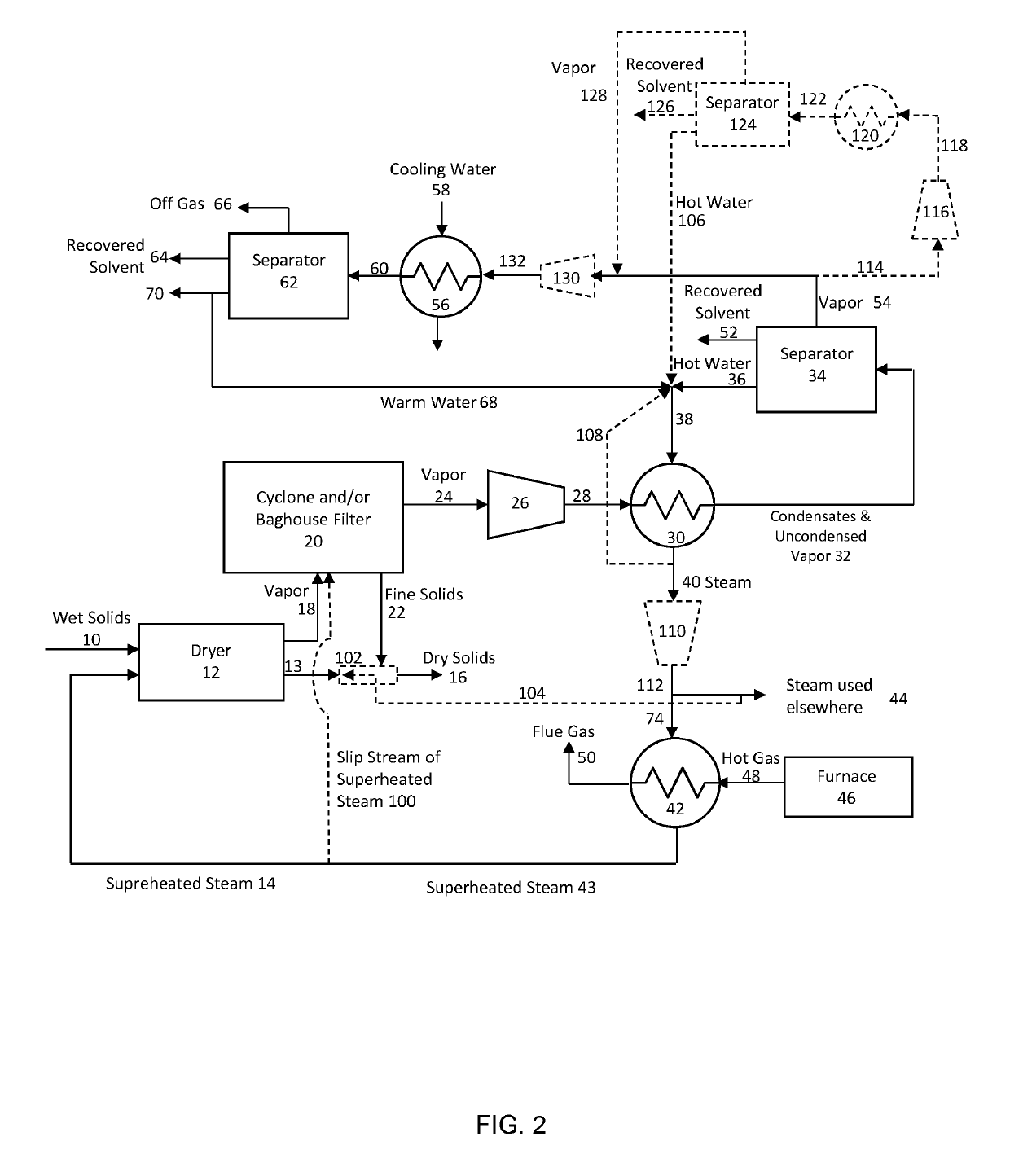 Process for separating solvent from spent oil sand solids using superheated steam