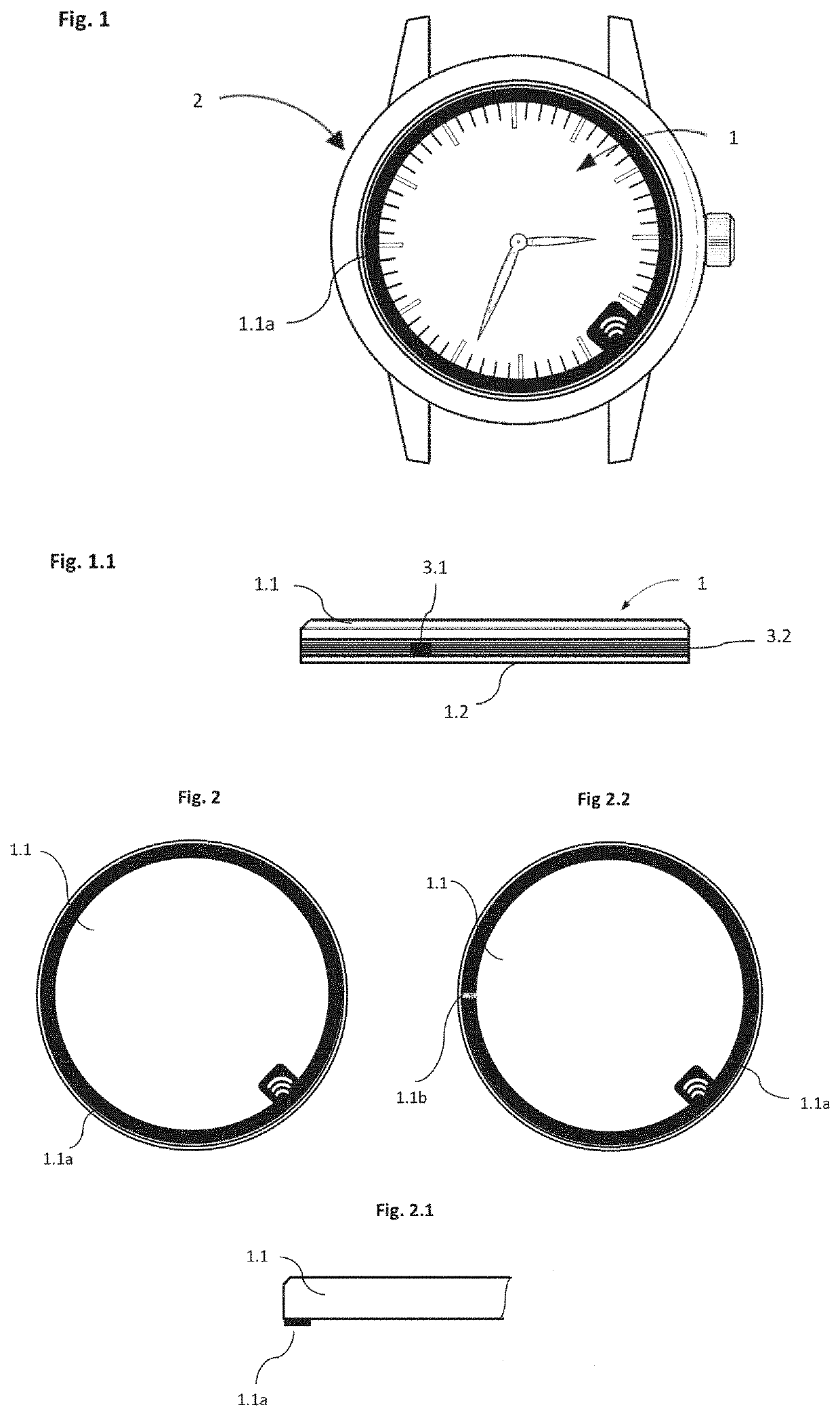 Watch glass containing a near-field communication (NFC) module and method of producing such a glass