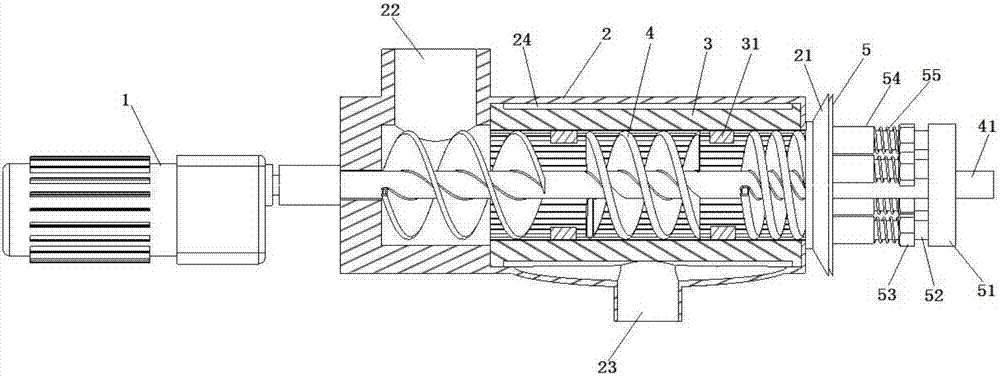 Spiral extrusion type excrement solid-liquid separation device capable of controlling solid humidity