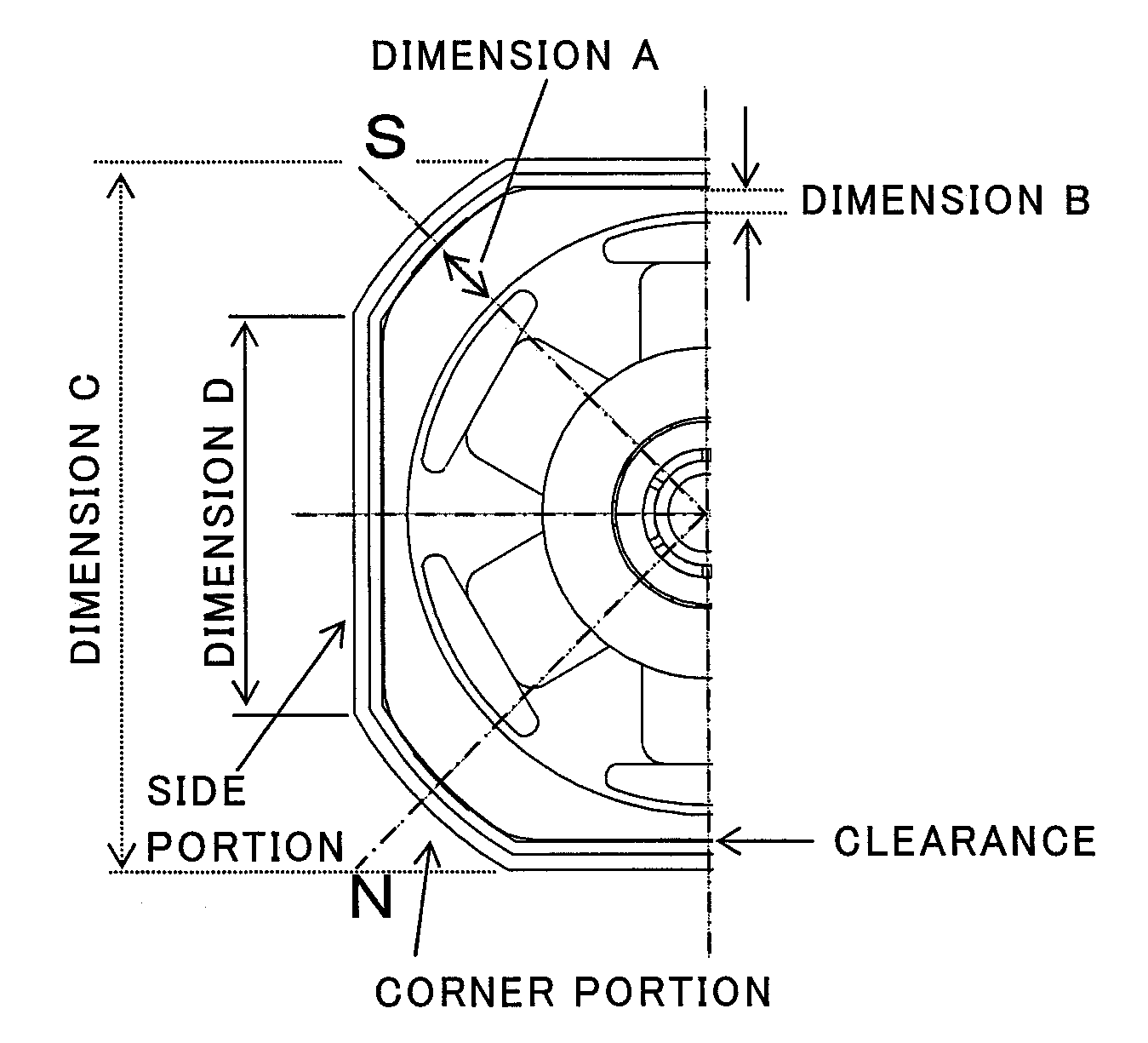 Small-sized motor having polygonal outer shape