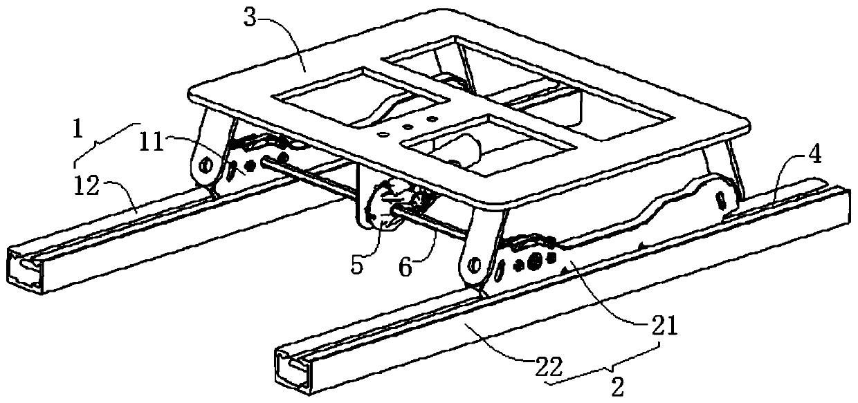 An electric long slide rail split transmission system