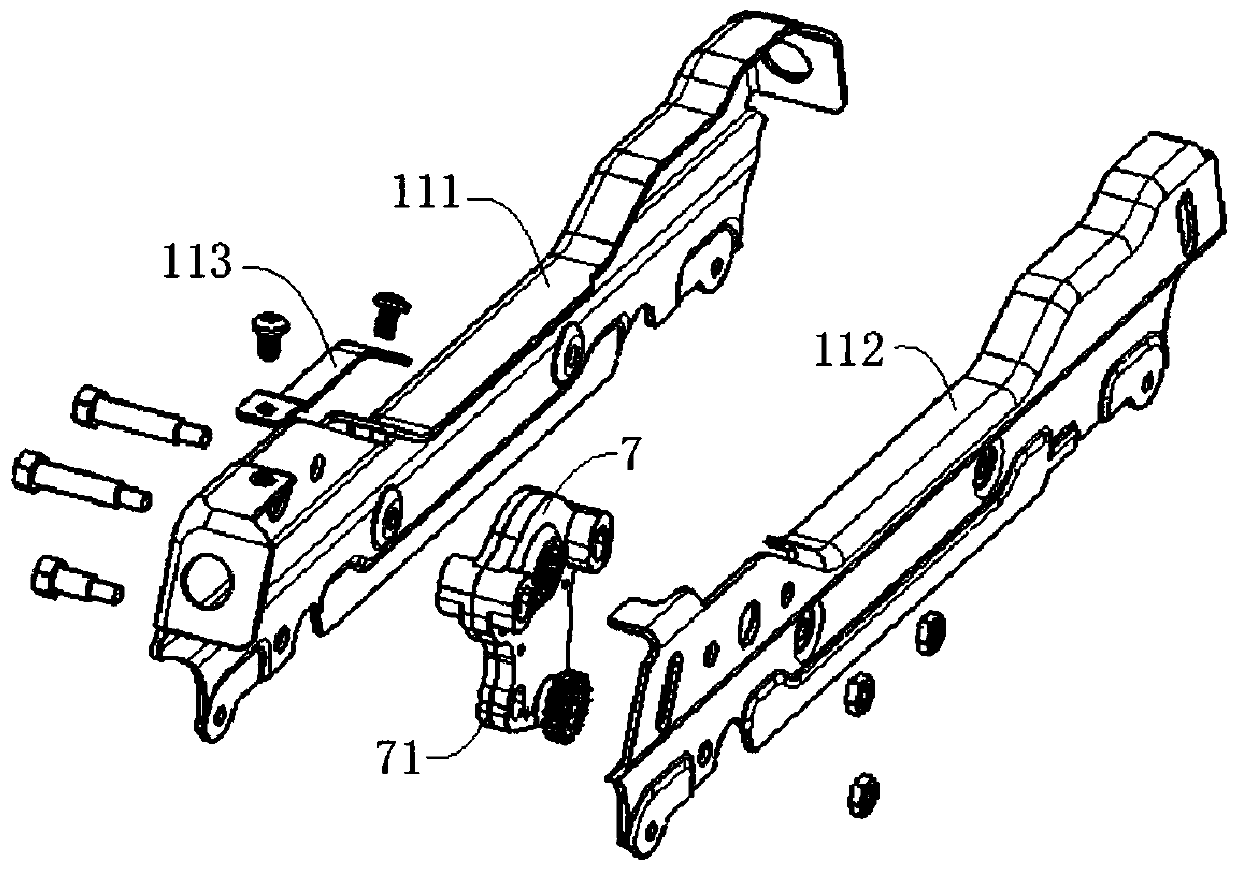 An electric long slide rail split transmission system