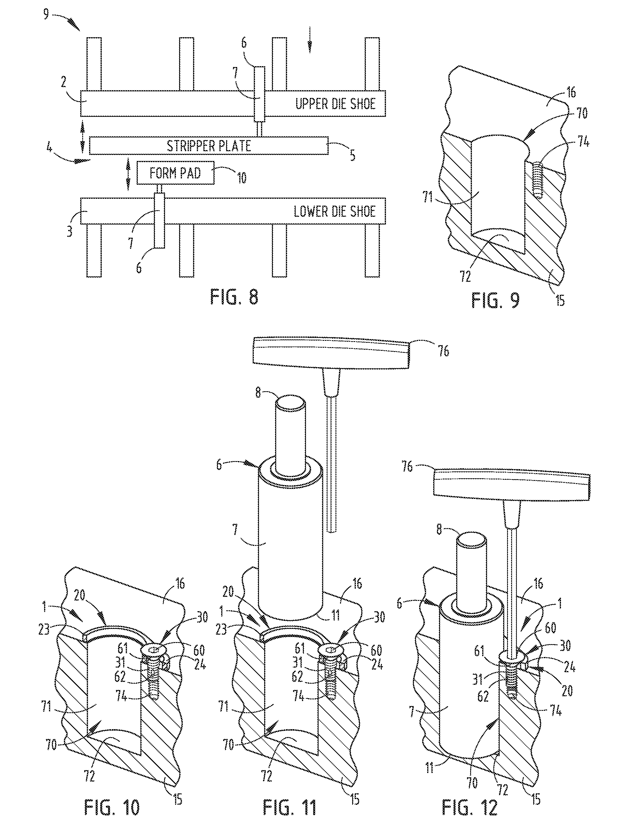 Gas spring mounting assembly and method for metal forming dies