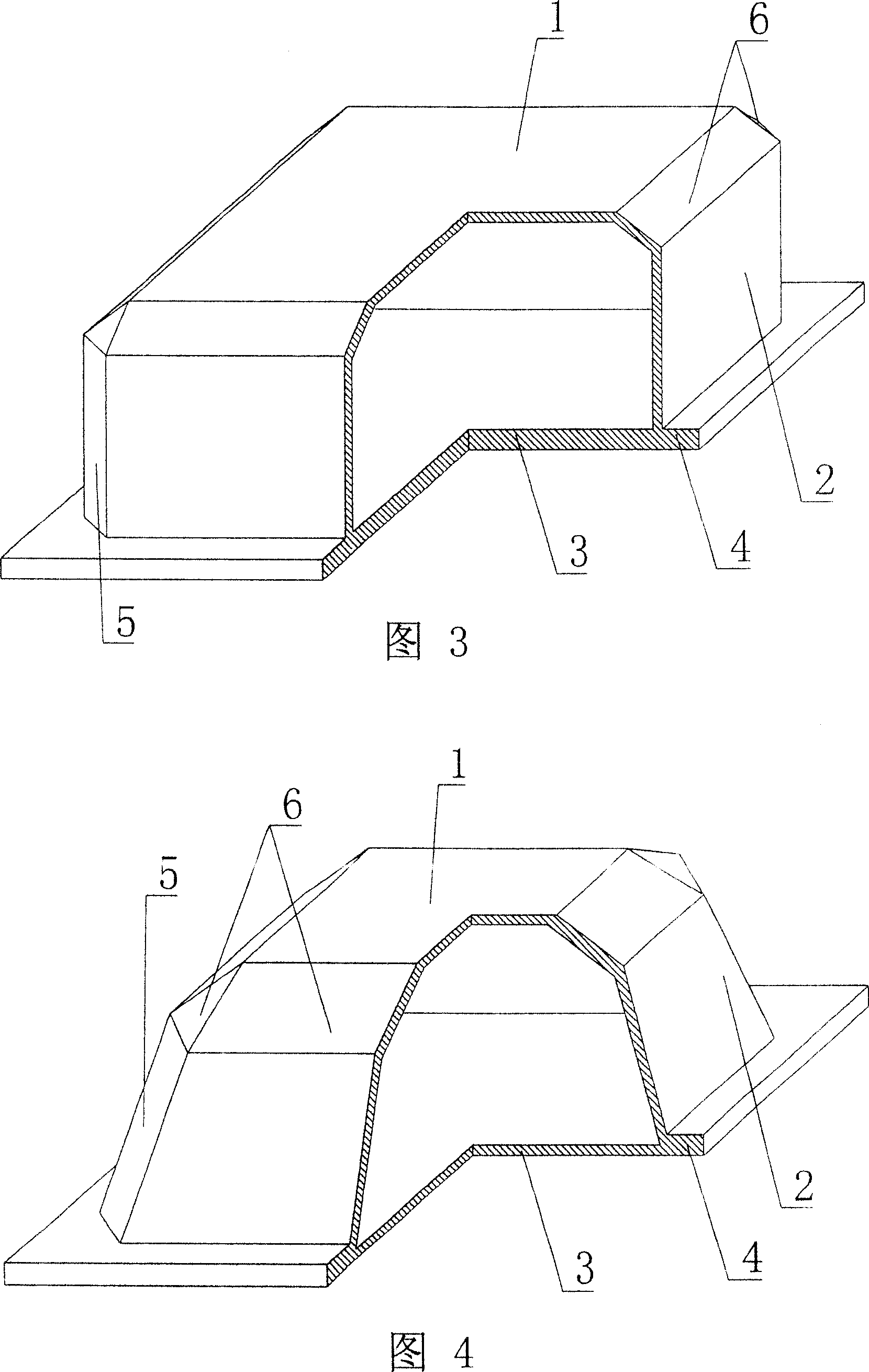 A hollow shuttering component in use for pouring concrete in site