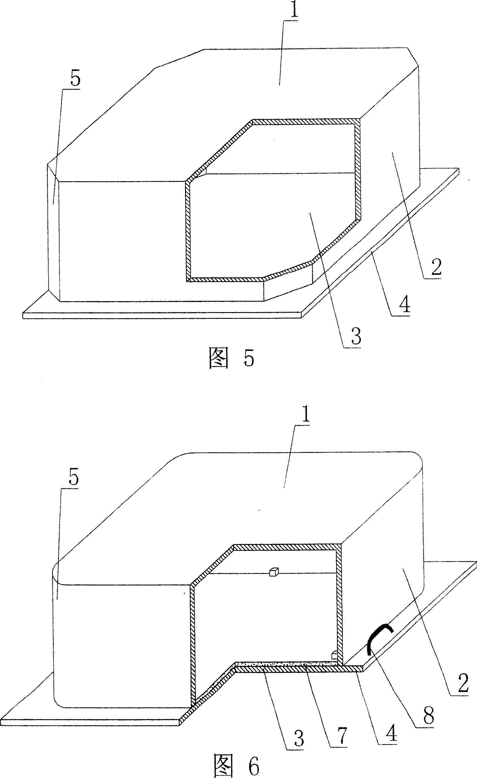 A hollow shuttering component in use for pouring concrete in site