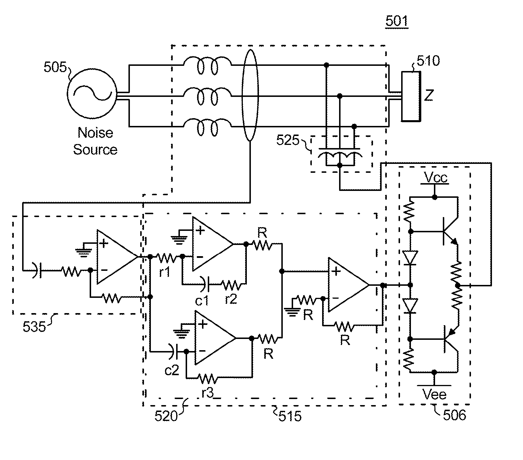 Feed forward active EMI filters