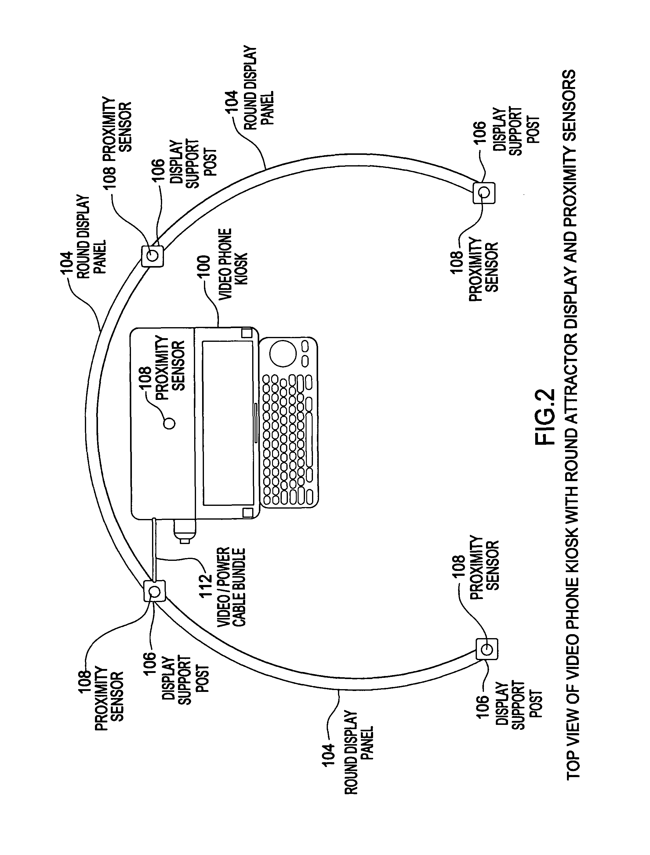 Video phone kiosk with attractor and proximity sensing