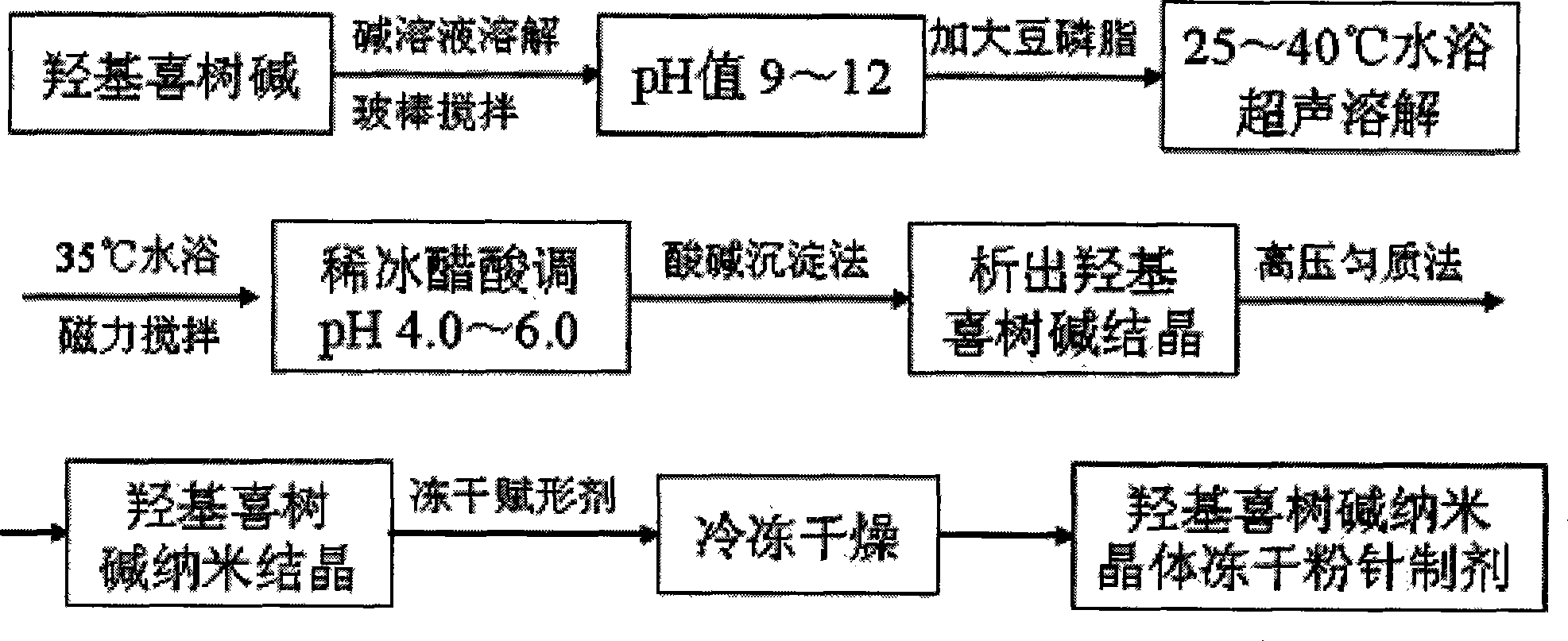 Hydroxycamptothecin nano crystal lyophilized powder for injection preparation and preparation method thereof