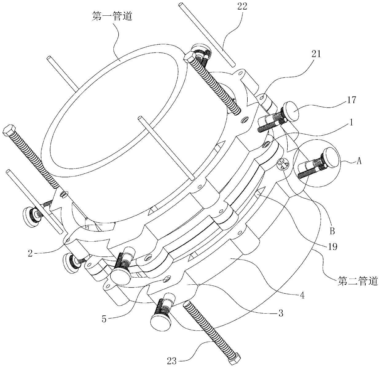 Petroleum and natural gas pipeline connecting and fixing pipe clamp support