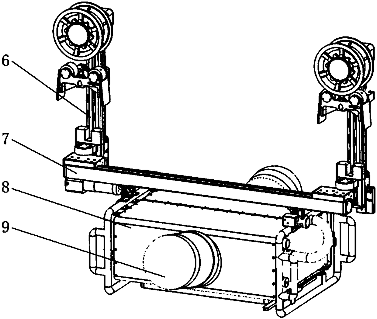 High-tension transmission line corridor branch trimming robot walking along ground wire and control method