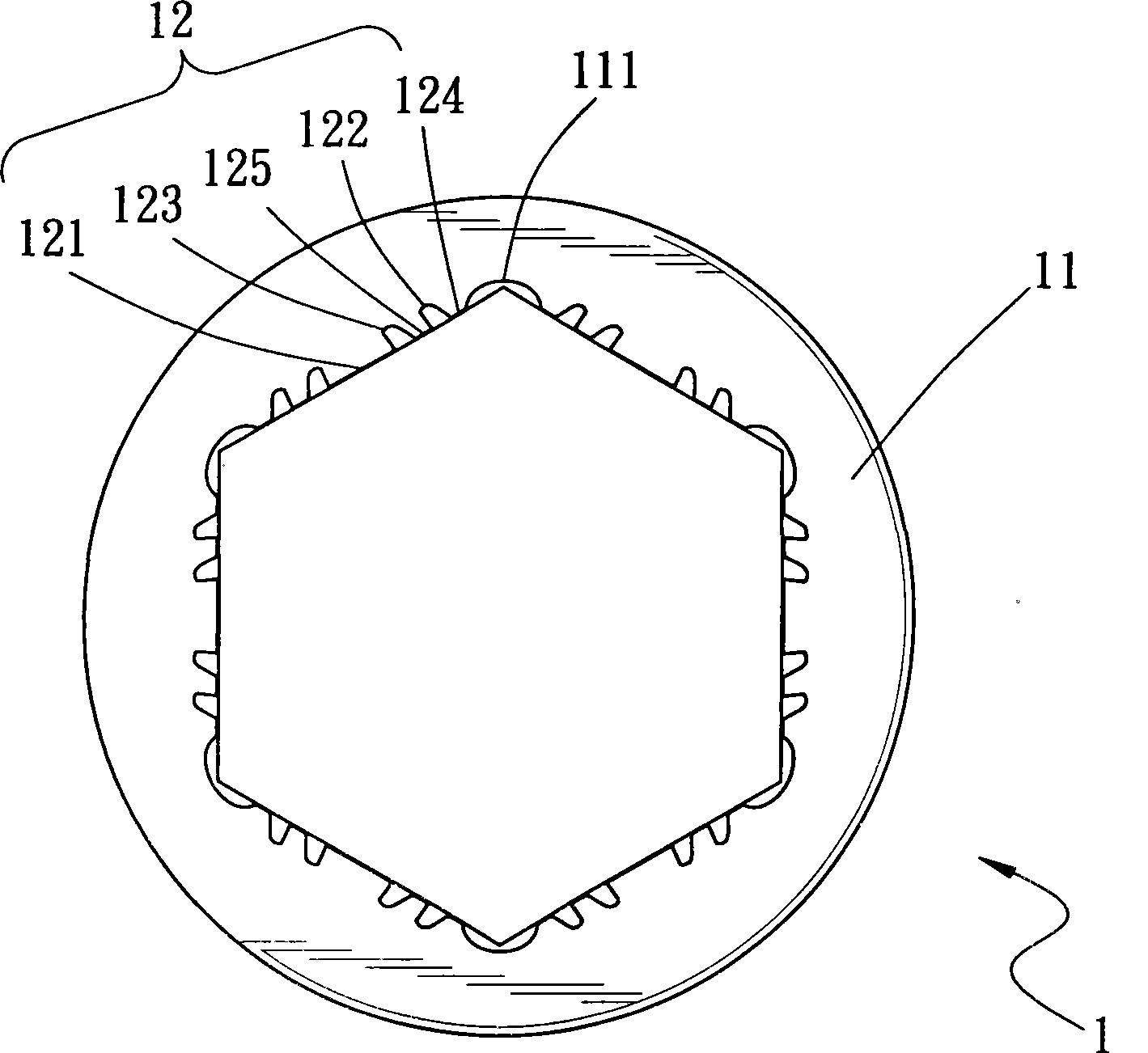 Tooth shaped structure of screwing tool