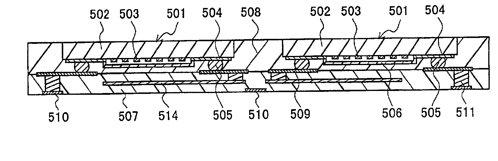 Module with built-in electronic elements and method of manufacture thereof