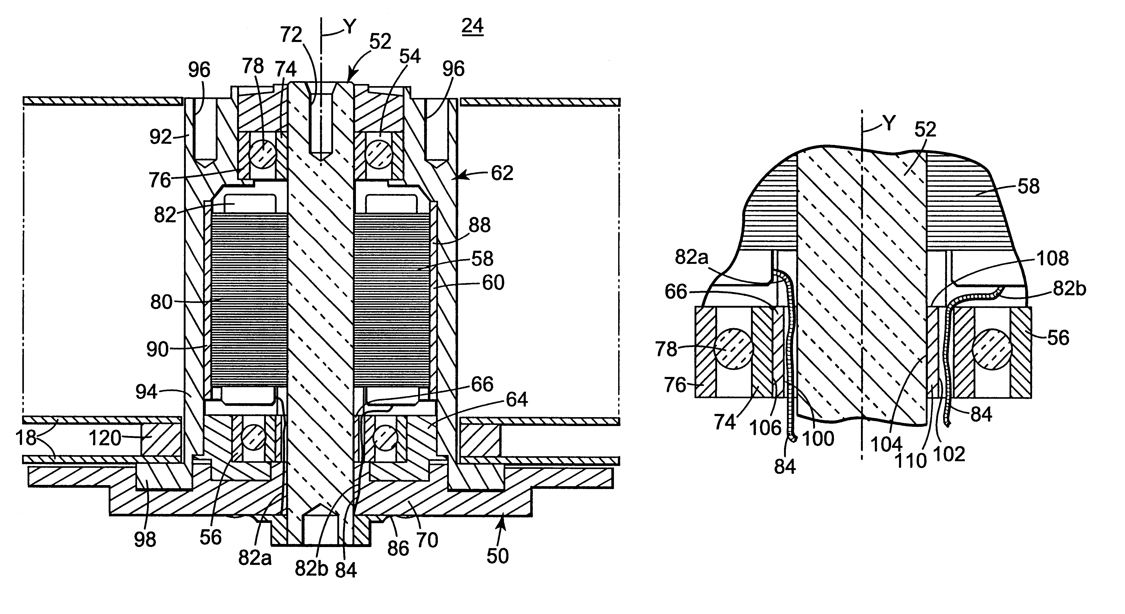 Disk drive spindle motor with wire guide insert