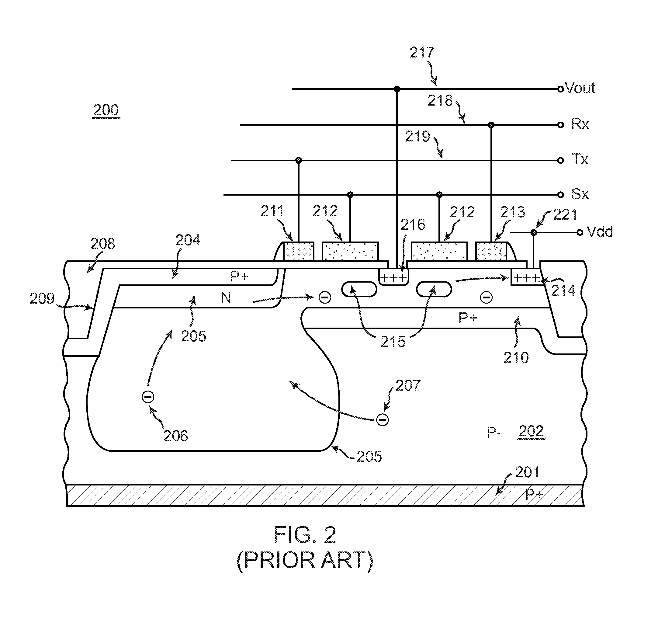 CMOS image sensor with global shutter, rolling shutter, and a variable conversion gain, having pixels employing several BCMD transistors coupled to a single photodiode and dual gate BCMD transistors for charge storage and sensing