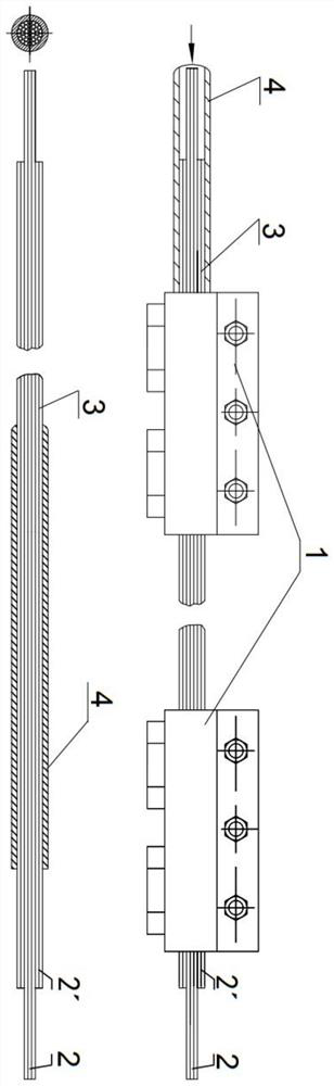 Bundled steel wire core rod as well as metal pipe wall-reducing extension method and device