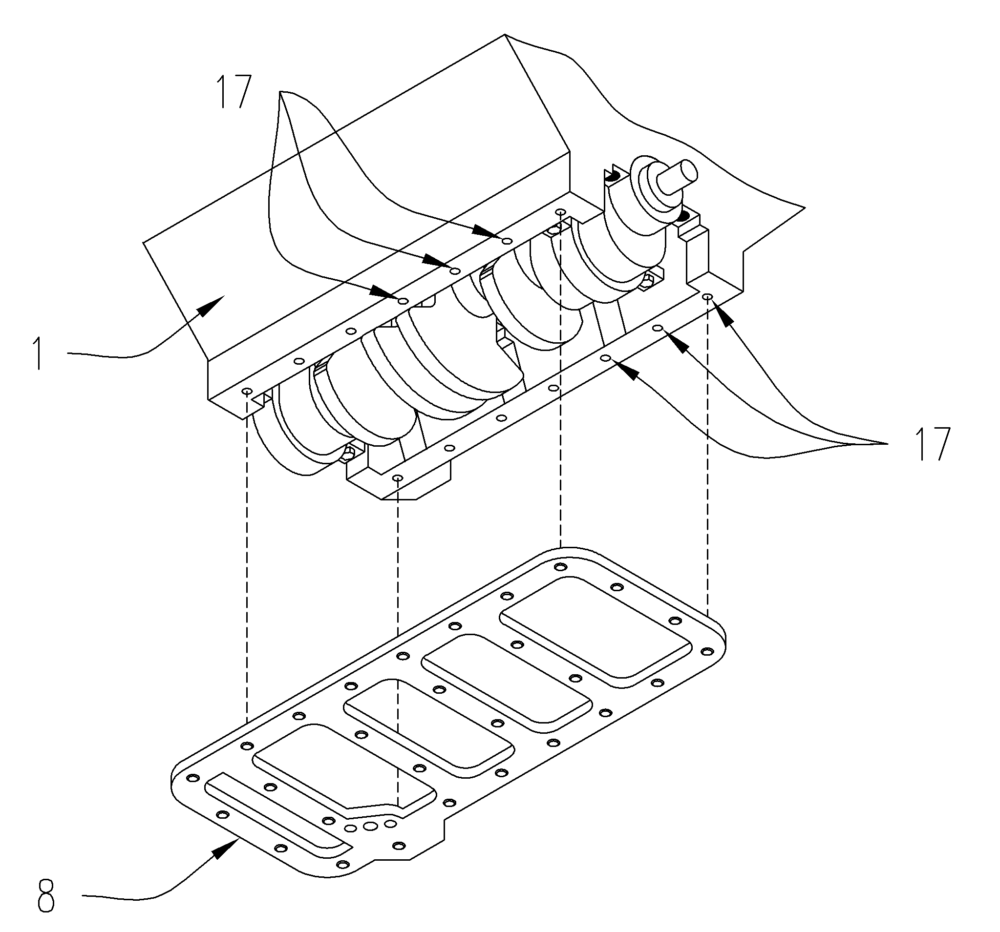 Internal support structure for an internal combustion engine