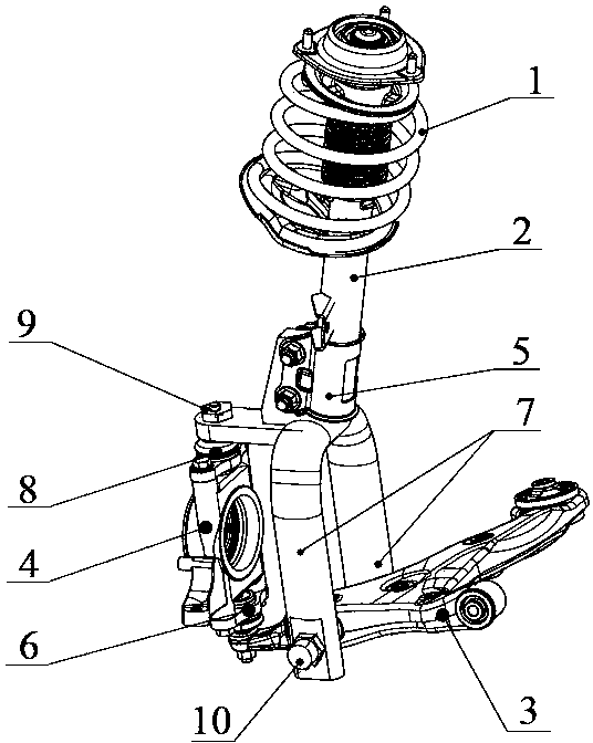 McPherson automobile front suspension structure