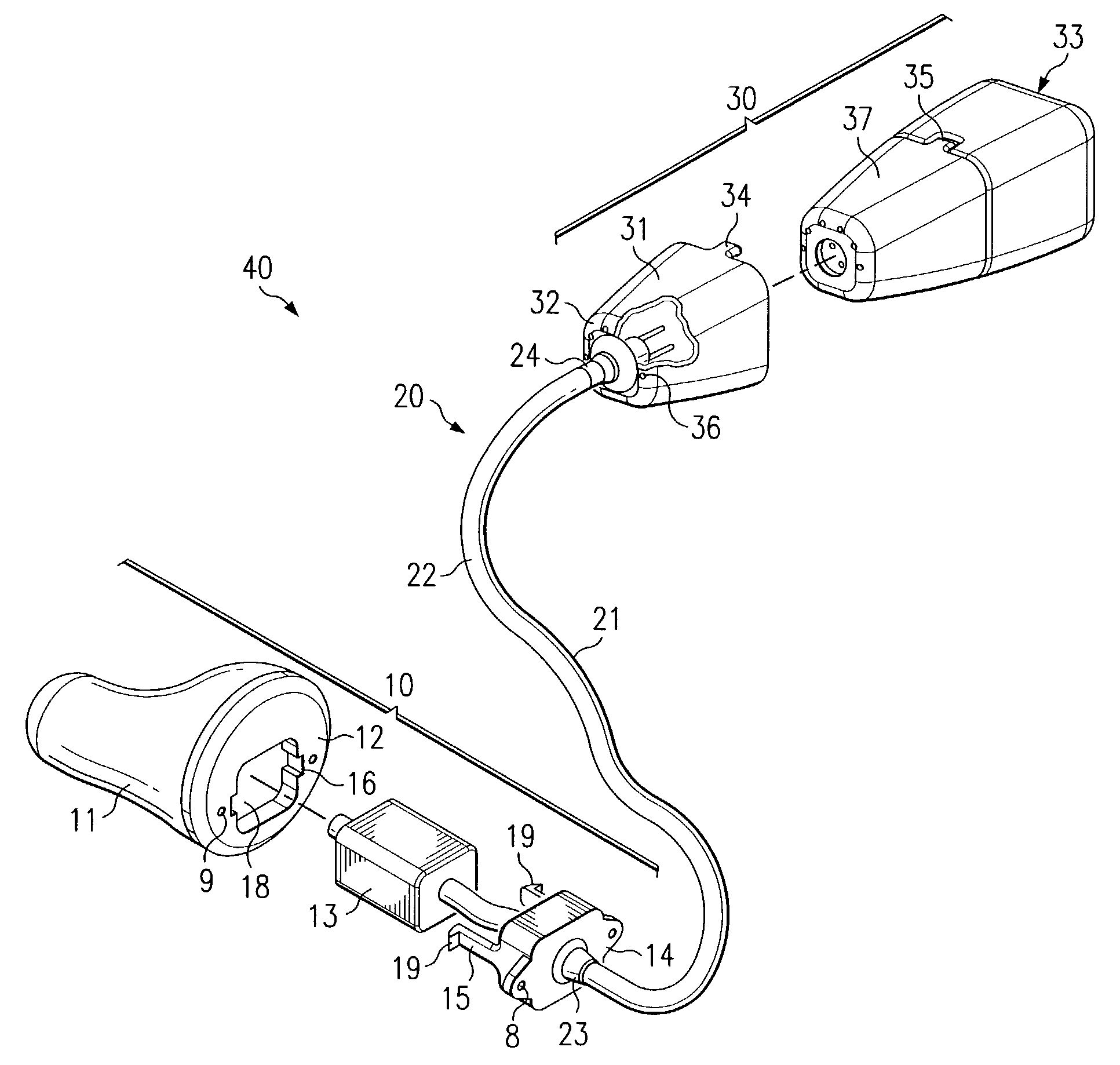 BTE/CIC auditory device and modular connector system therefor