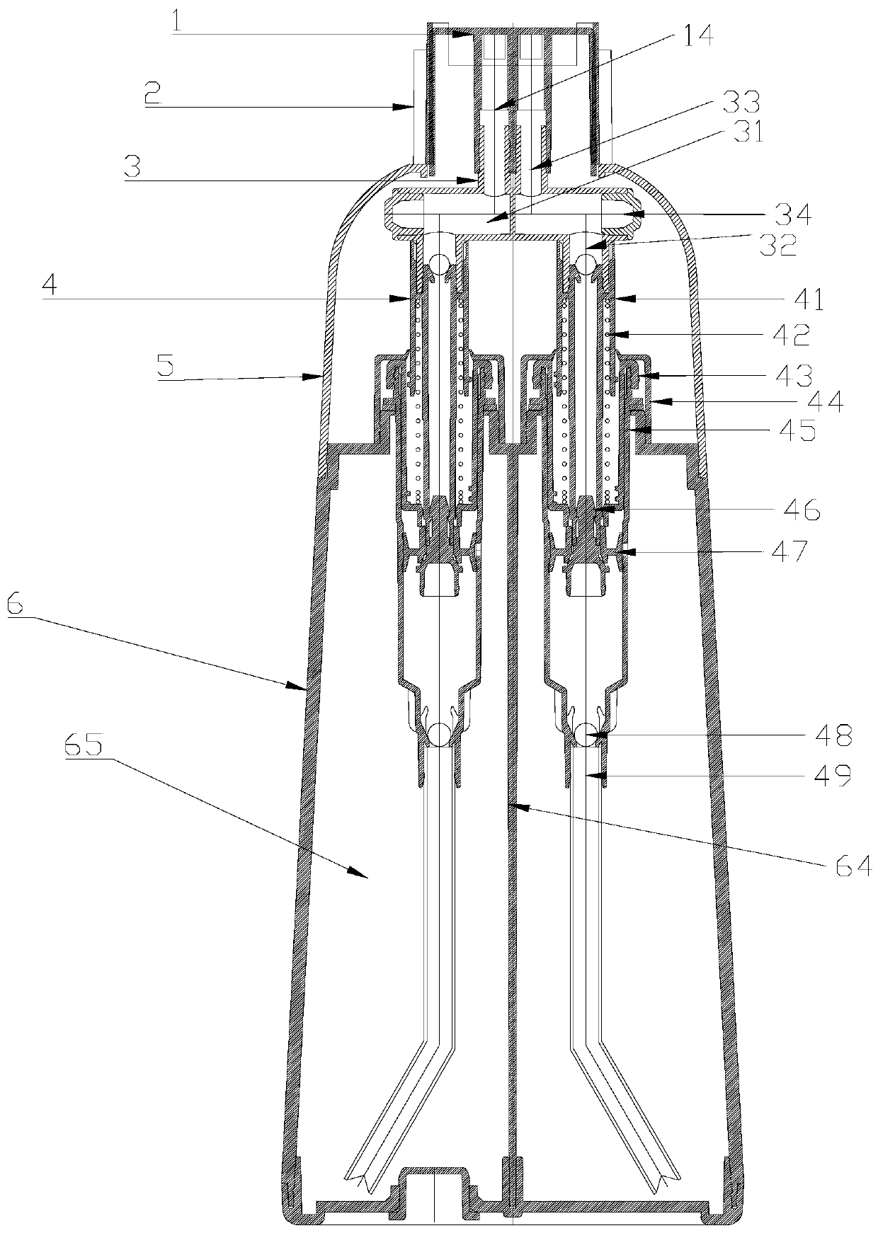 Double-pump type emulsion packaging bottle