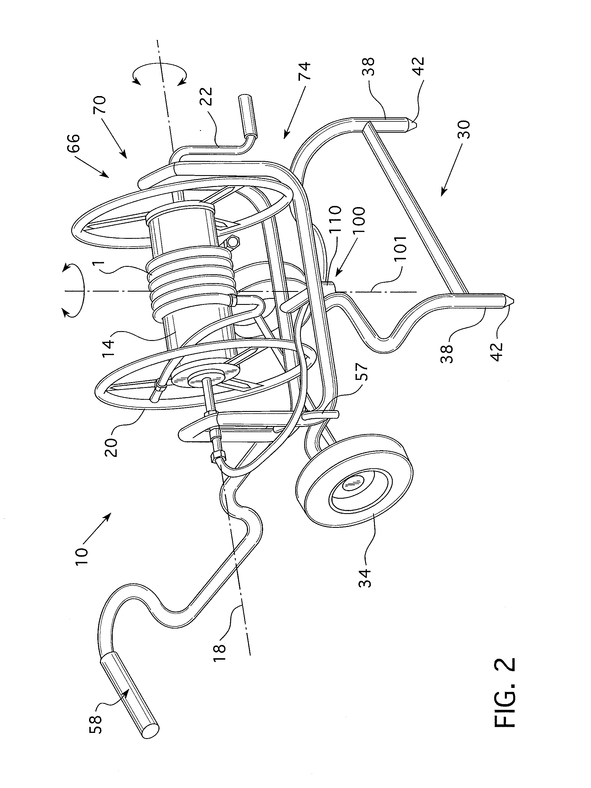 Vertical pivot for a swivel hose wagon