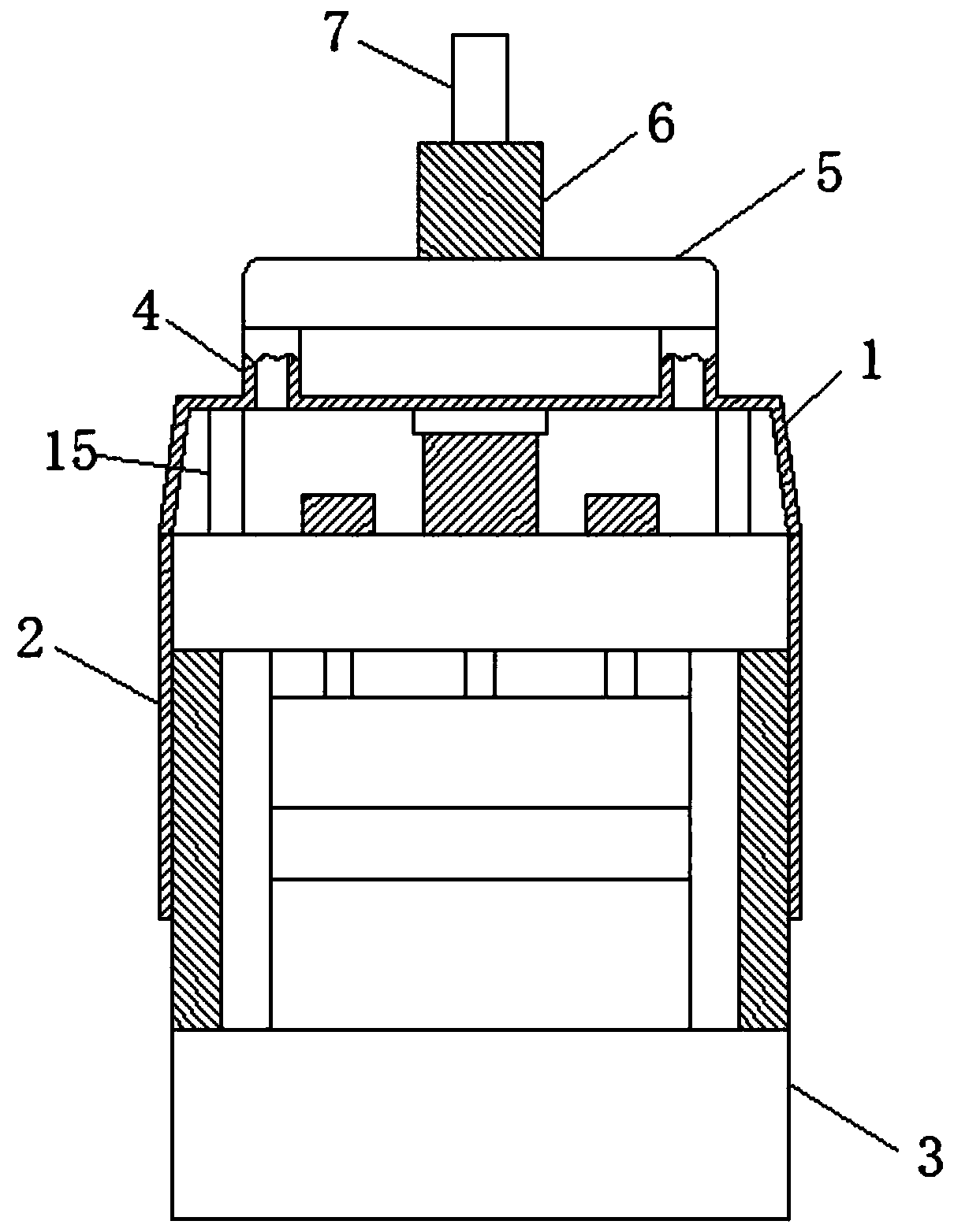 Exhaust gas discharge device for hydraulic press for interior part of high-speed multiple unit train