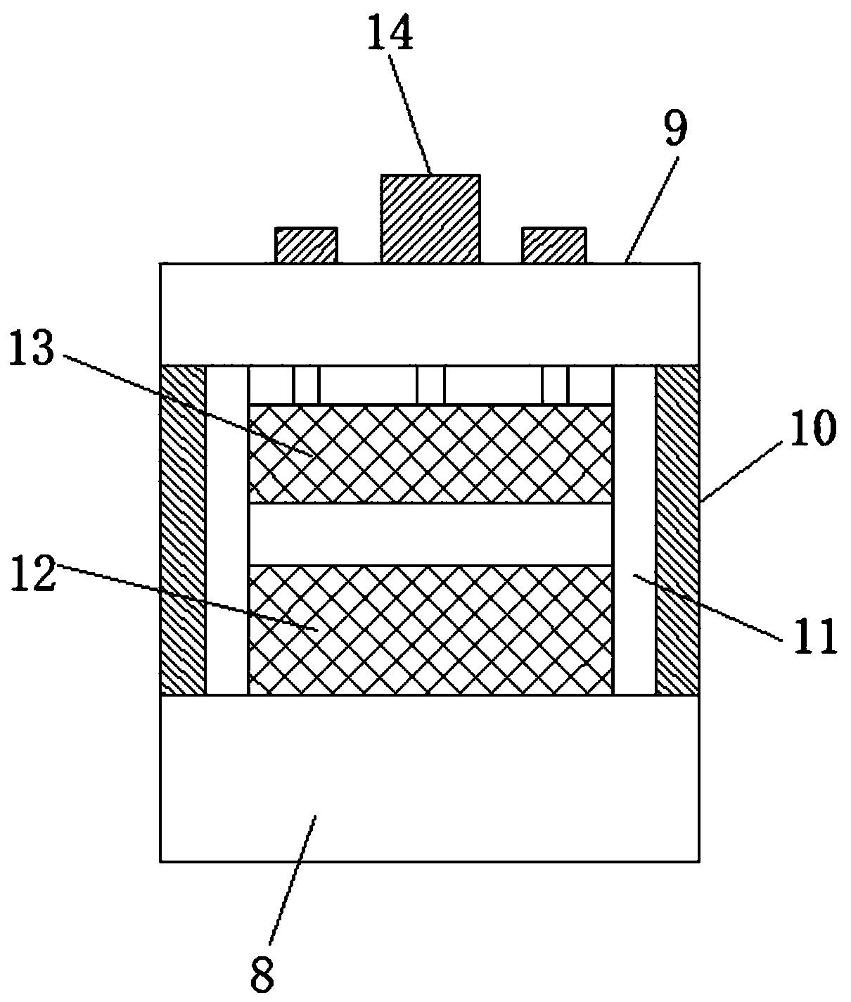 Exhaust gas discharge device for hydraulic press for interior part of high-speed multiple unit train