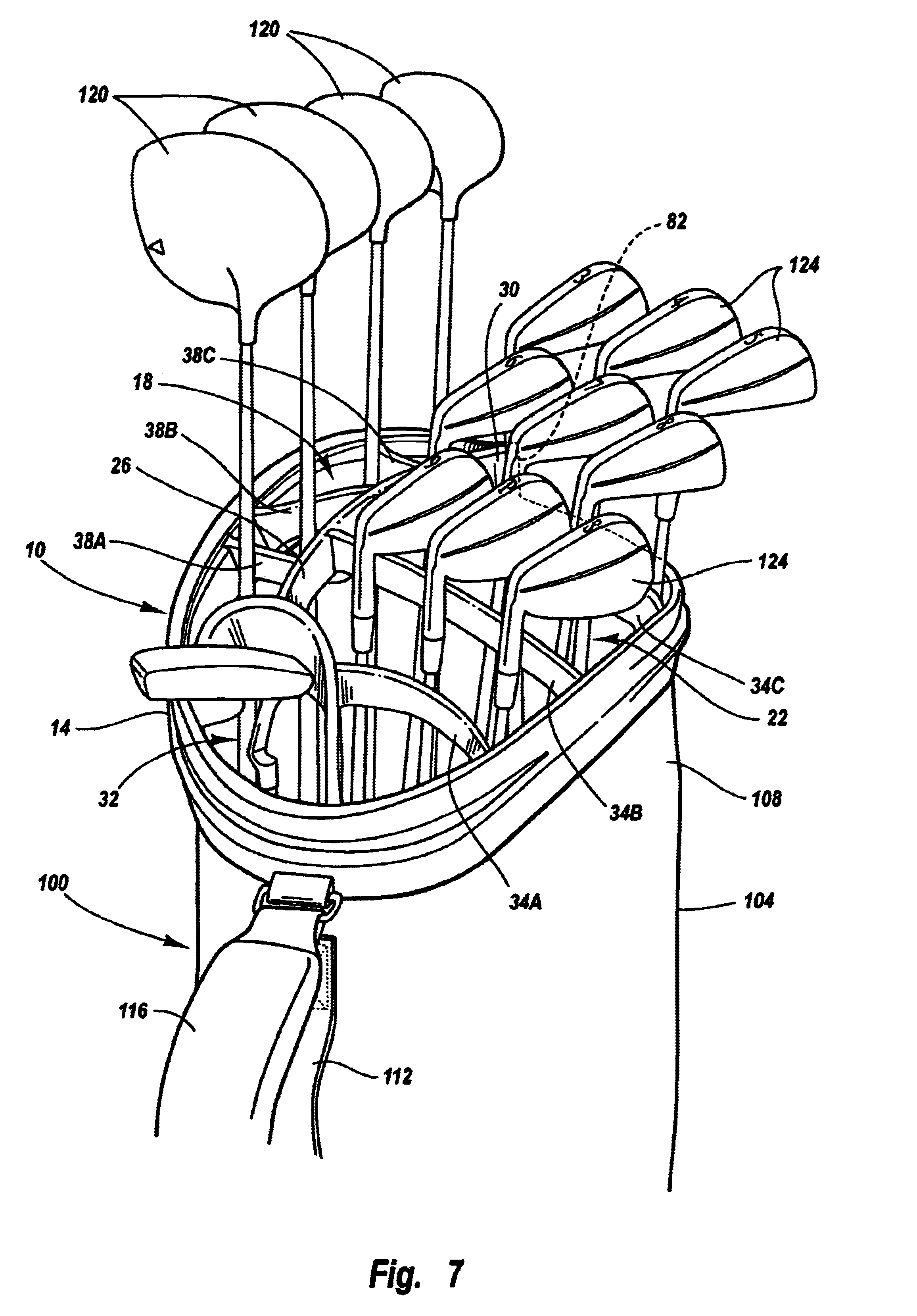 Ergonomic golf bag top and club separator