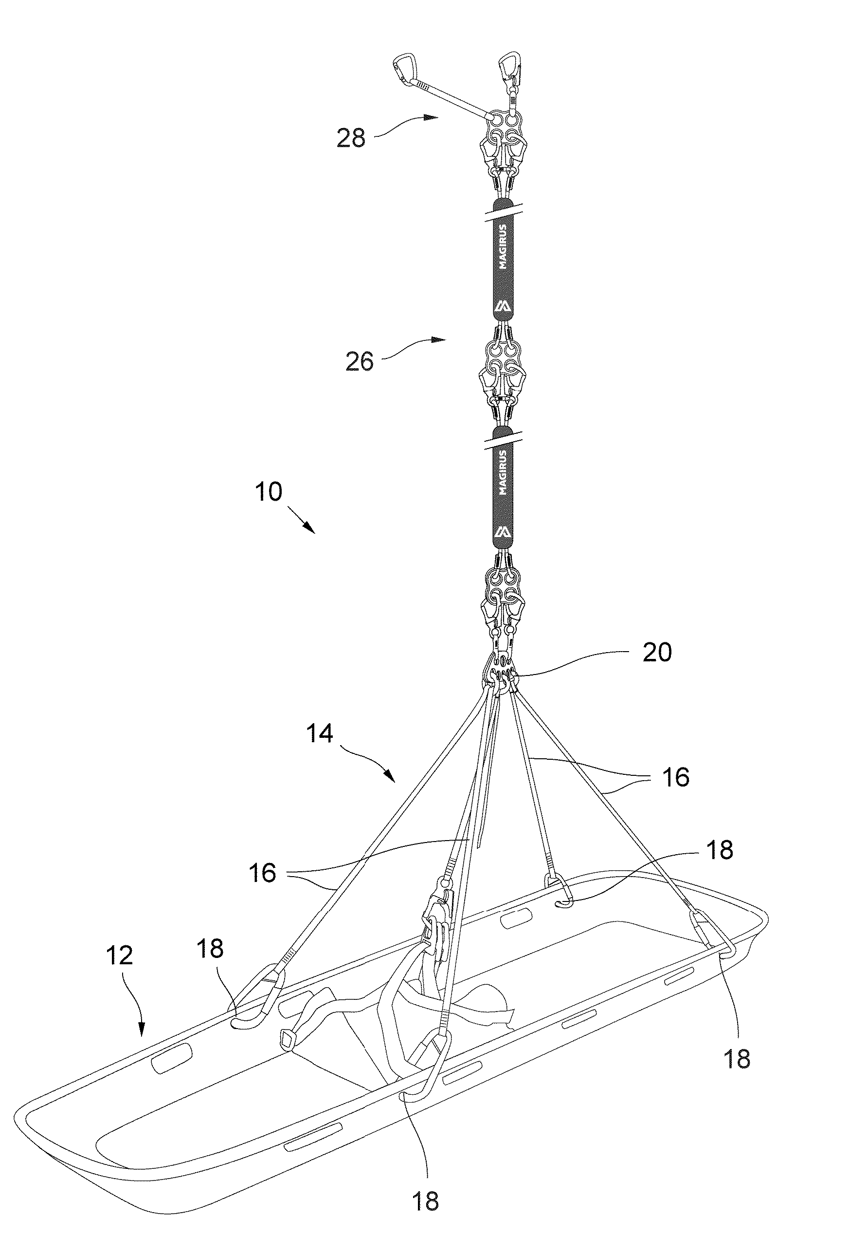 Lanyard assembly for lifting a rescue apparatus