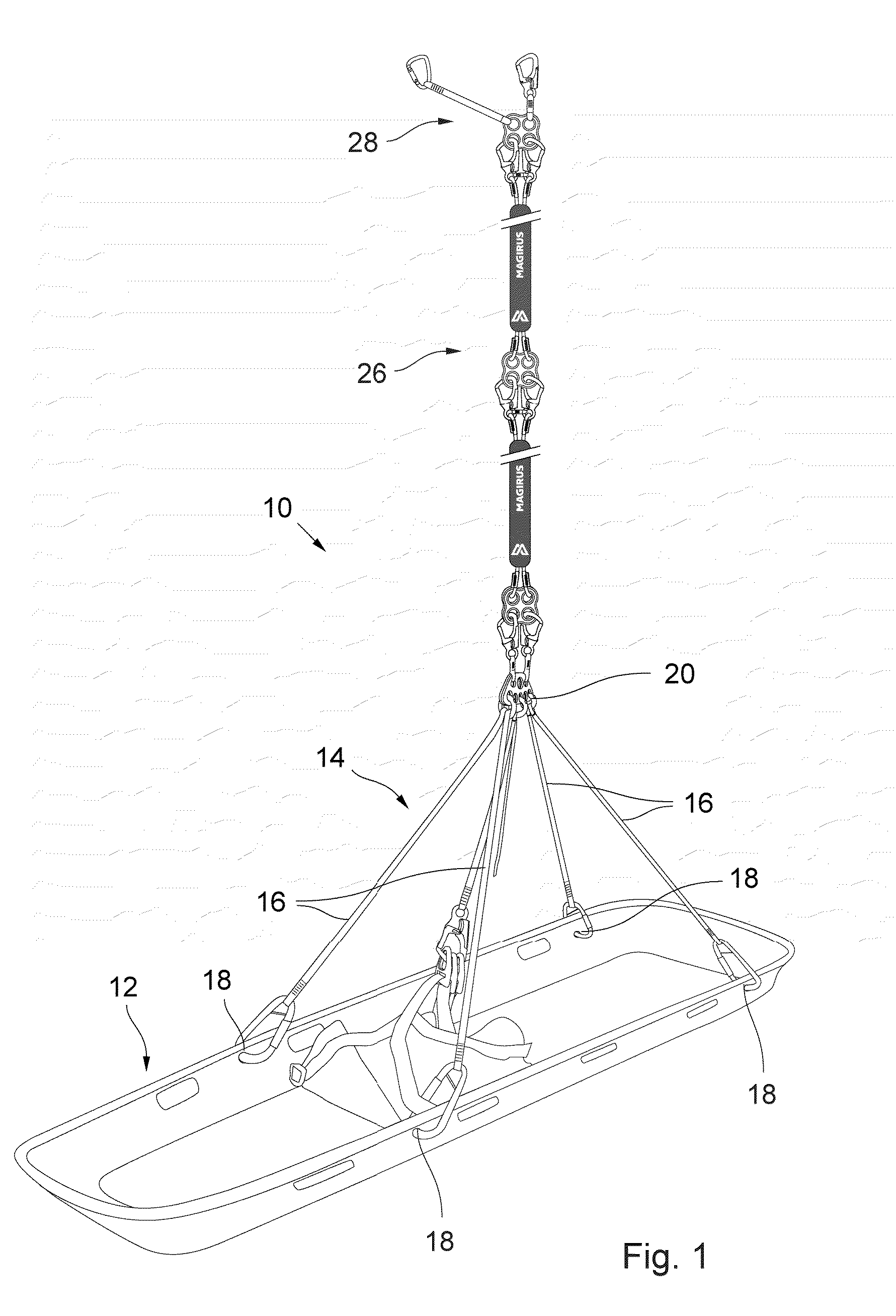 Lanyard assembly for lifting a rescue apparatus