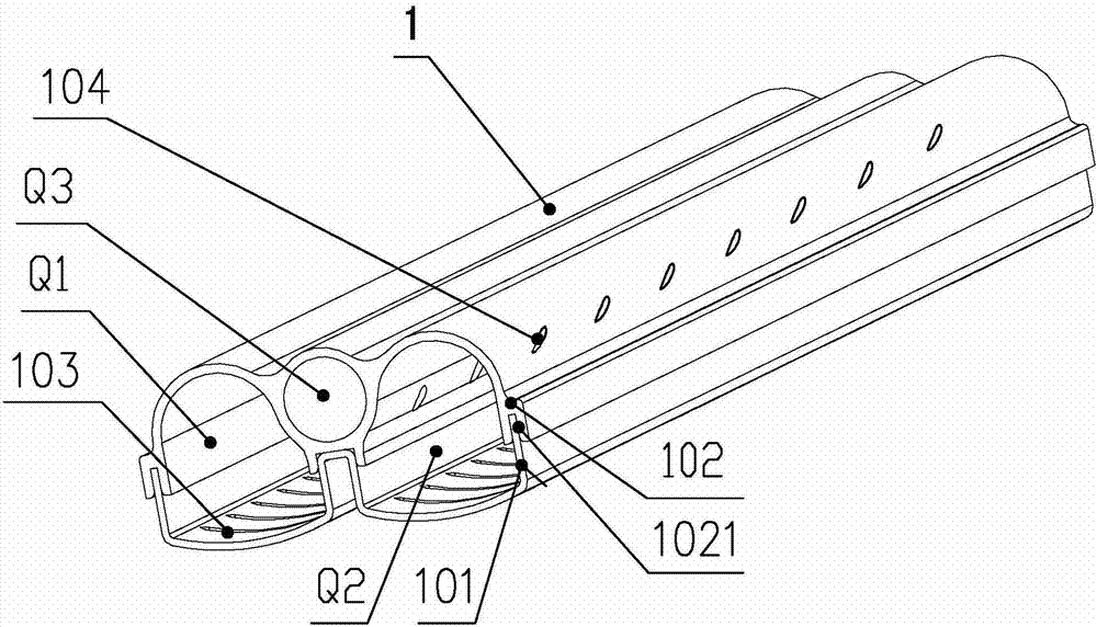 Double semilunar split collecting and distributing tube for automotive parallel flow evaporator