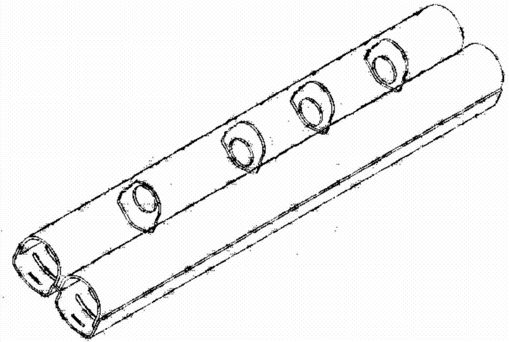 Double semilunar split collecting and distributing tube for automotive parallel flow evaporator