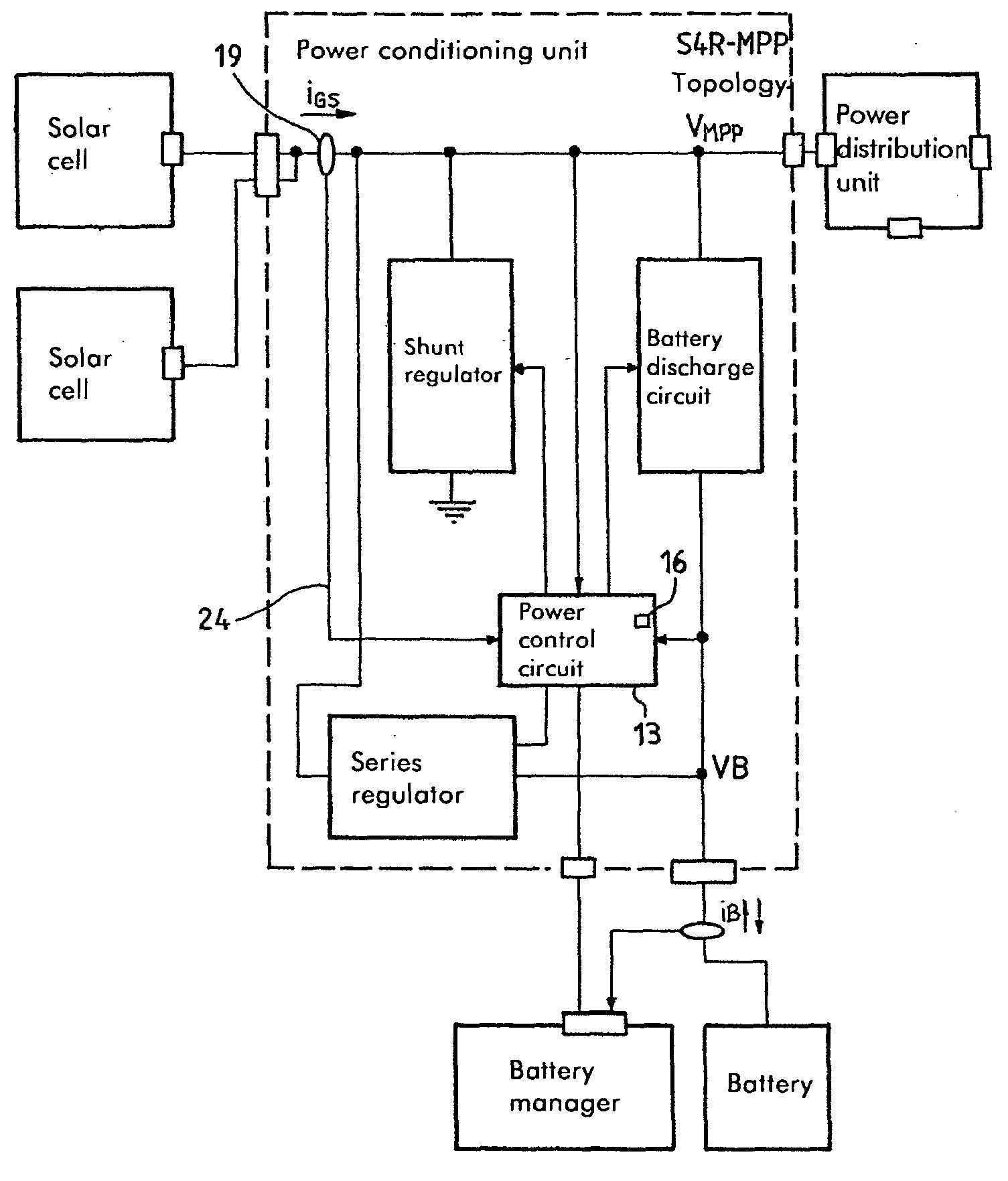 Conditioning circuit for a power supply at the maximum power point, a solar generator, and a conditioning method