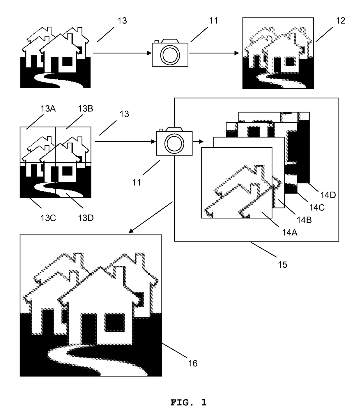 Imaging system improving image resolution of the system with low resolution image sensor