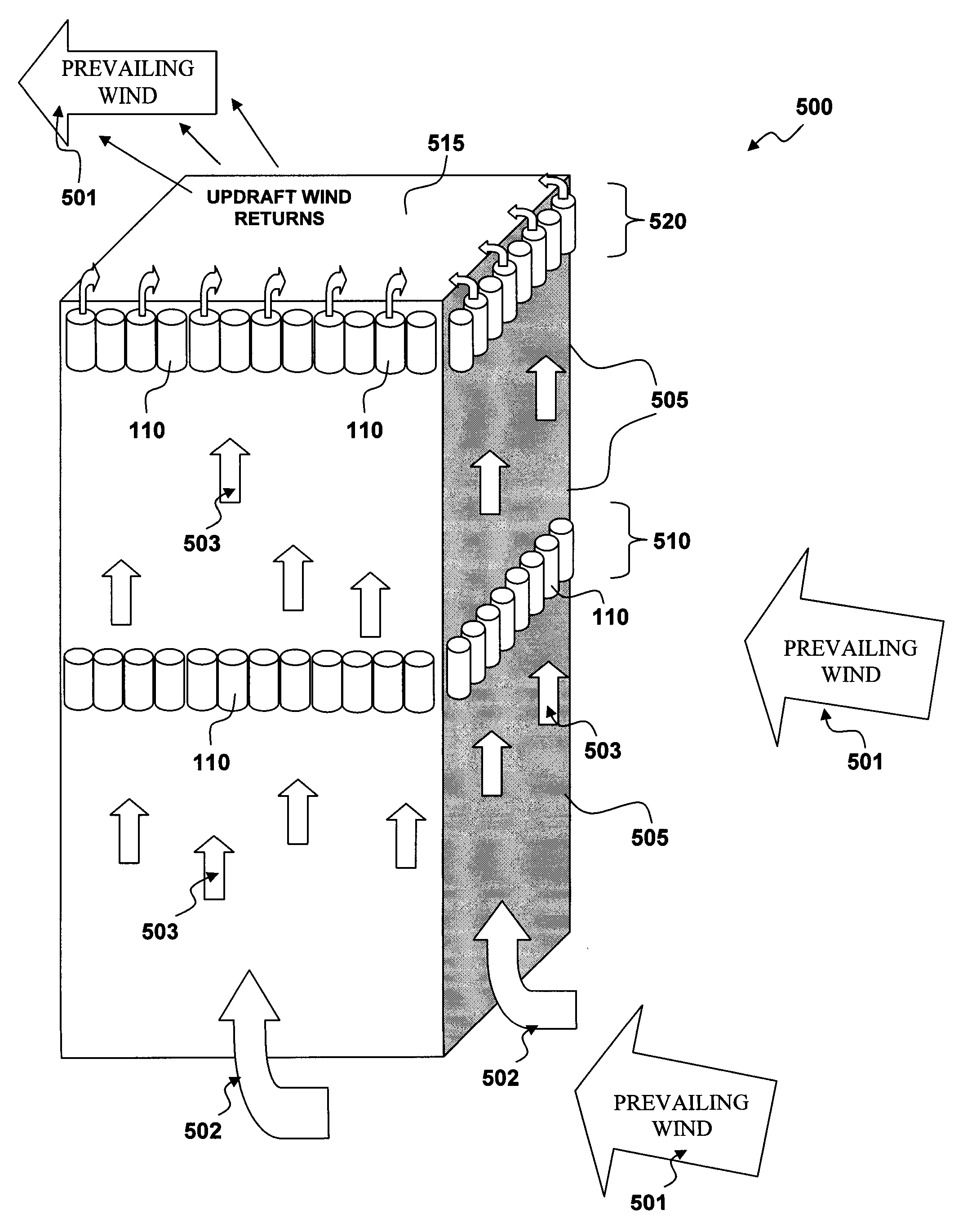 Wind-driven electric power generation system adapted for mounting along the side of vertical, man-made structures such as large buildings