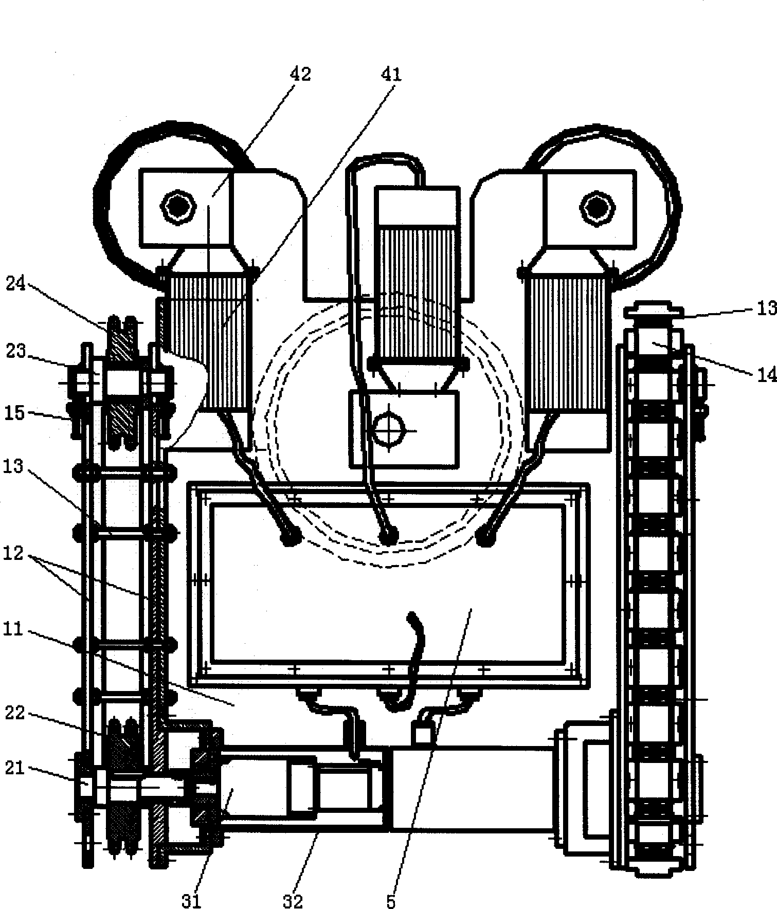 Permanent-magnet adsorption type double-track robot for ship hull surface cleaning and brushing