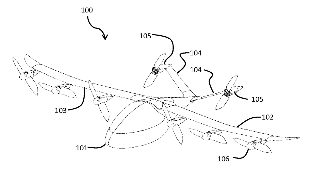 Aerodynamically efficient lightweight vertical take-off and landing aircraft with pivoting rotors and stowing rotor blades