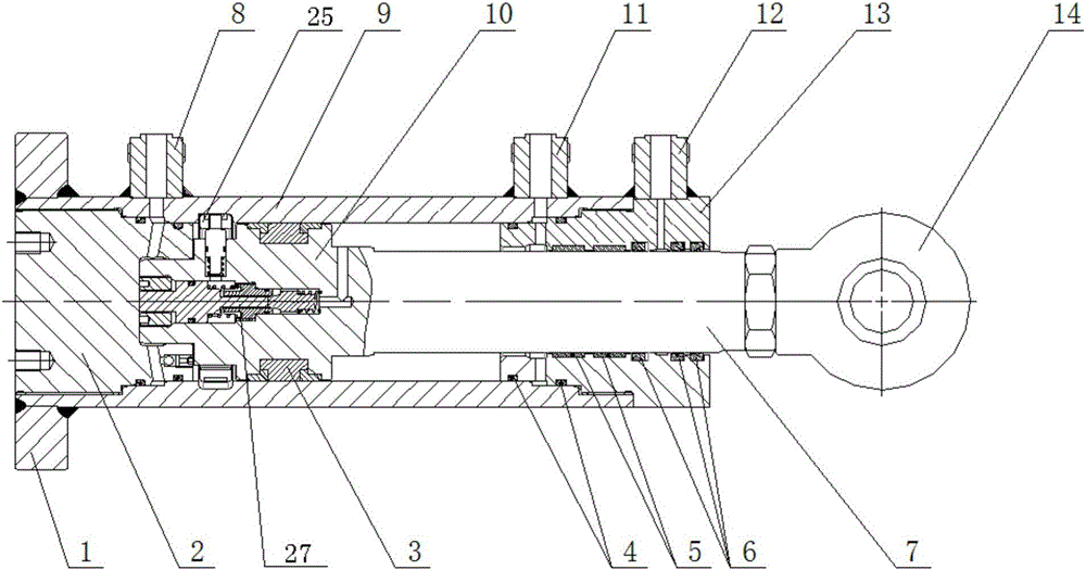 End mechanical self-locking hydraulic cylinder with buffering function