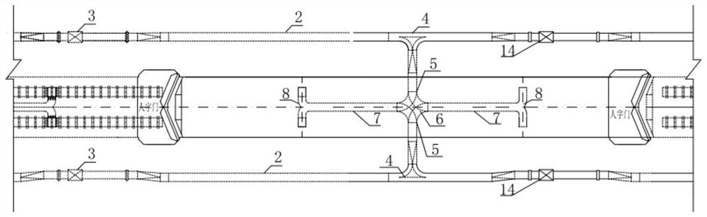 A double-layer water delivery system for ship locks with vertically penetrating water outlets at the bottom of the lock