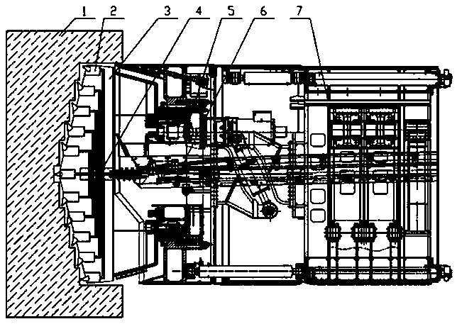 Heading machine utilizing pressurized air to break rock and heading method of heading machine