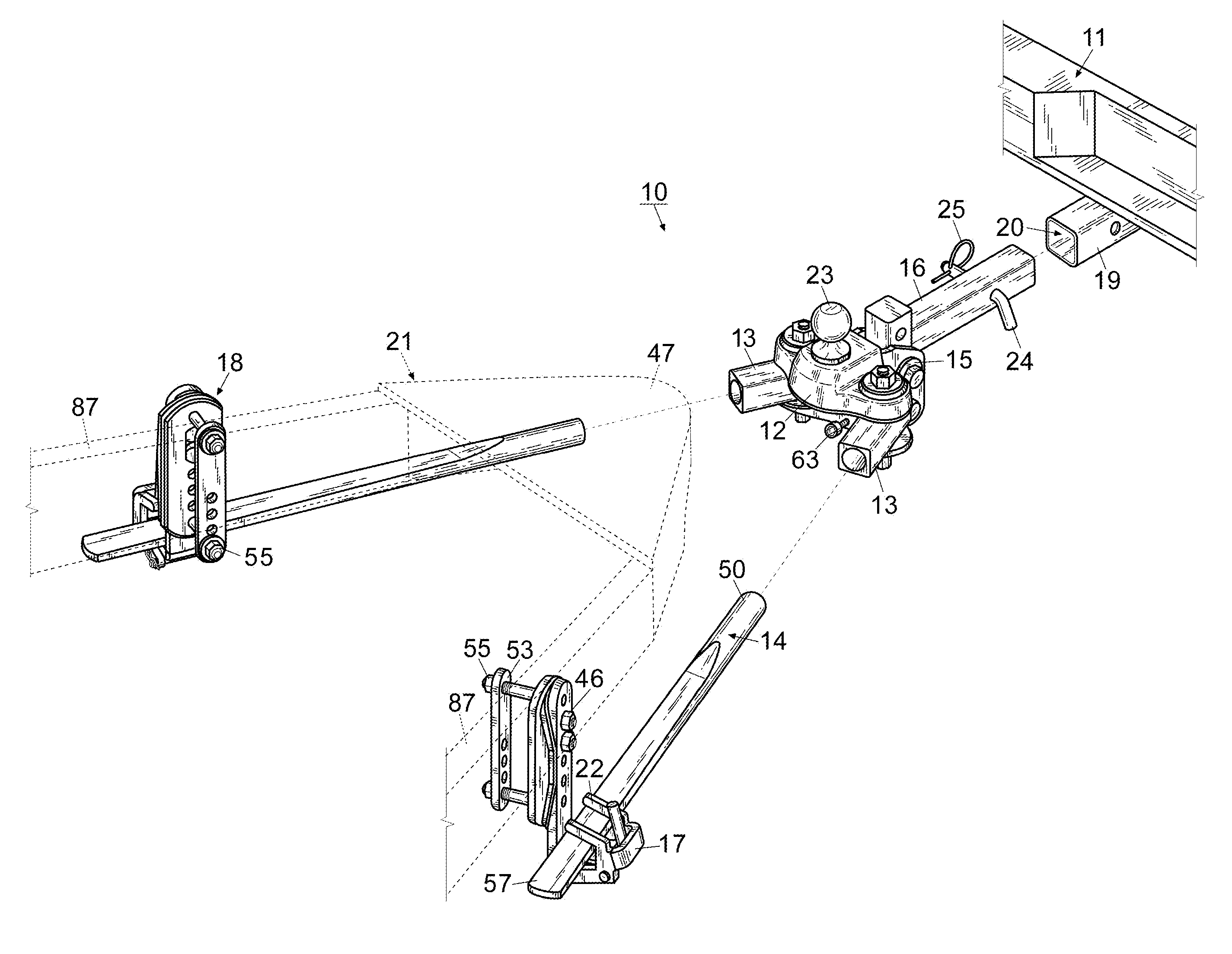 Anti-sway trailer hitch and method