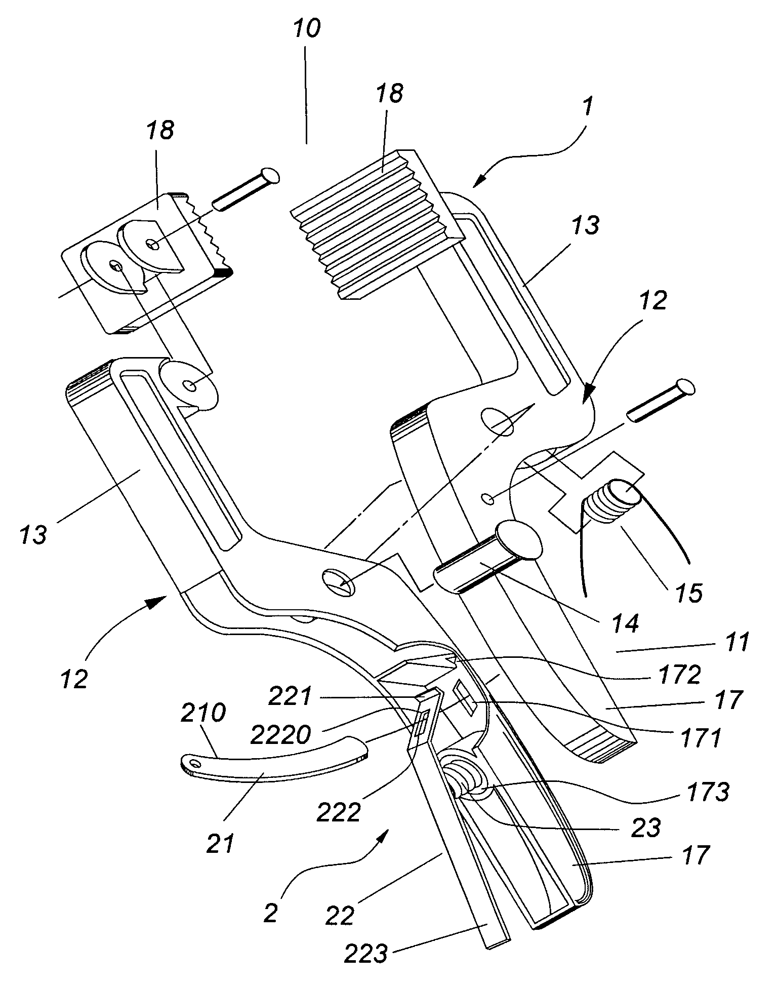 Clamping device having stepless braking effect