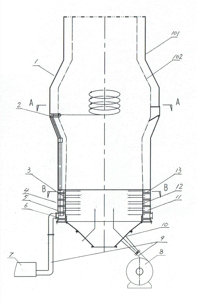 Garbage incinerator body with secondary air inlet