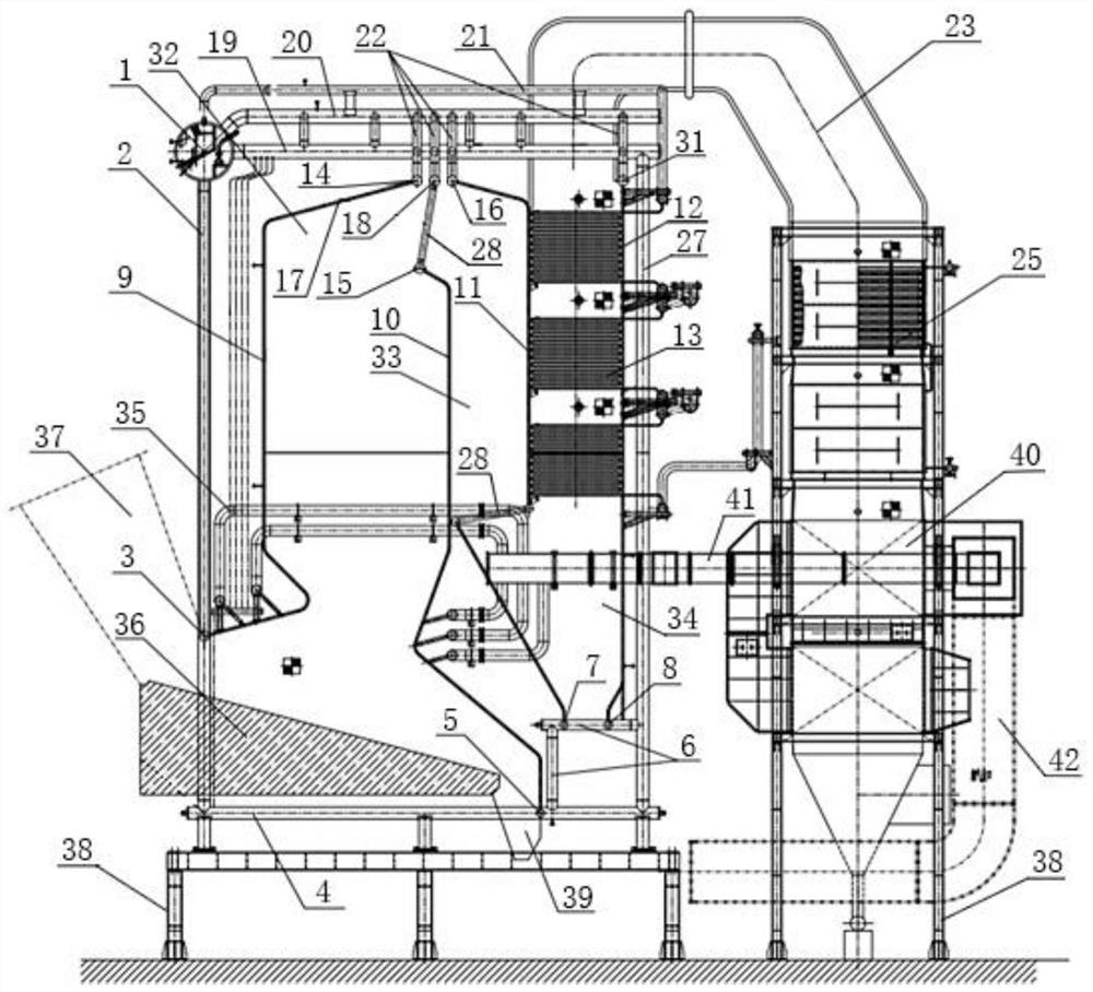 Single-boiler-barrel four-return-stroke biomass burning corner tube boiler