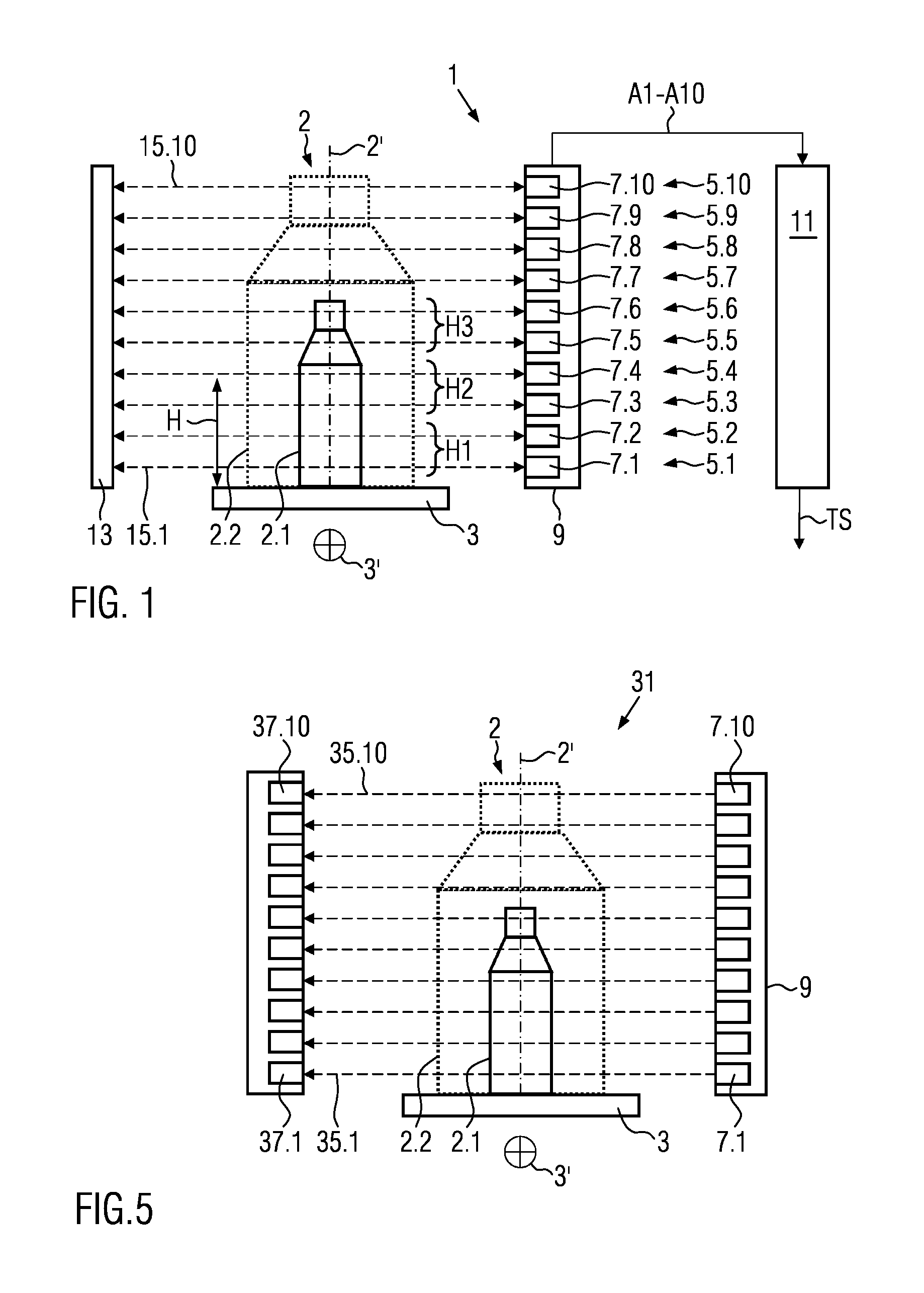 Triggering light grid and method for determining the position of containers