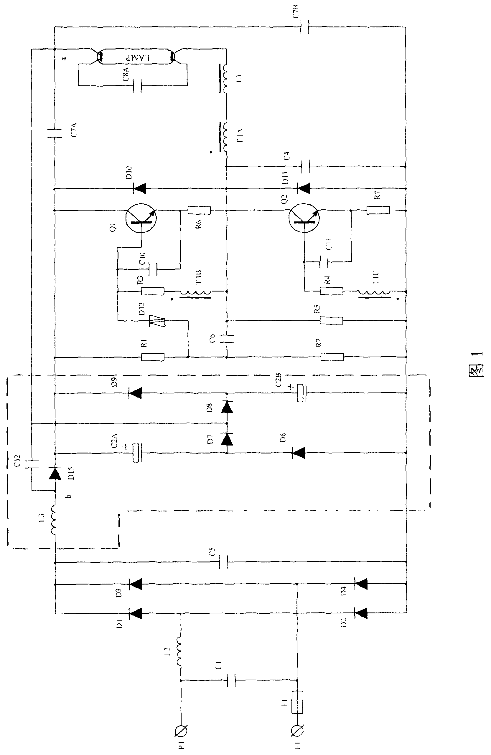 Electron ballast passive power factor correcting circuit