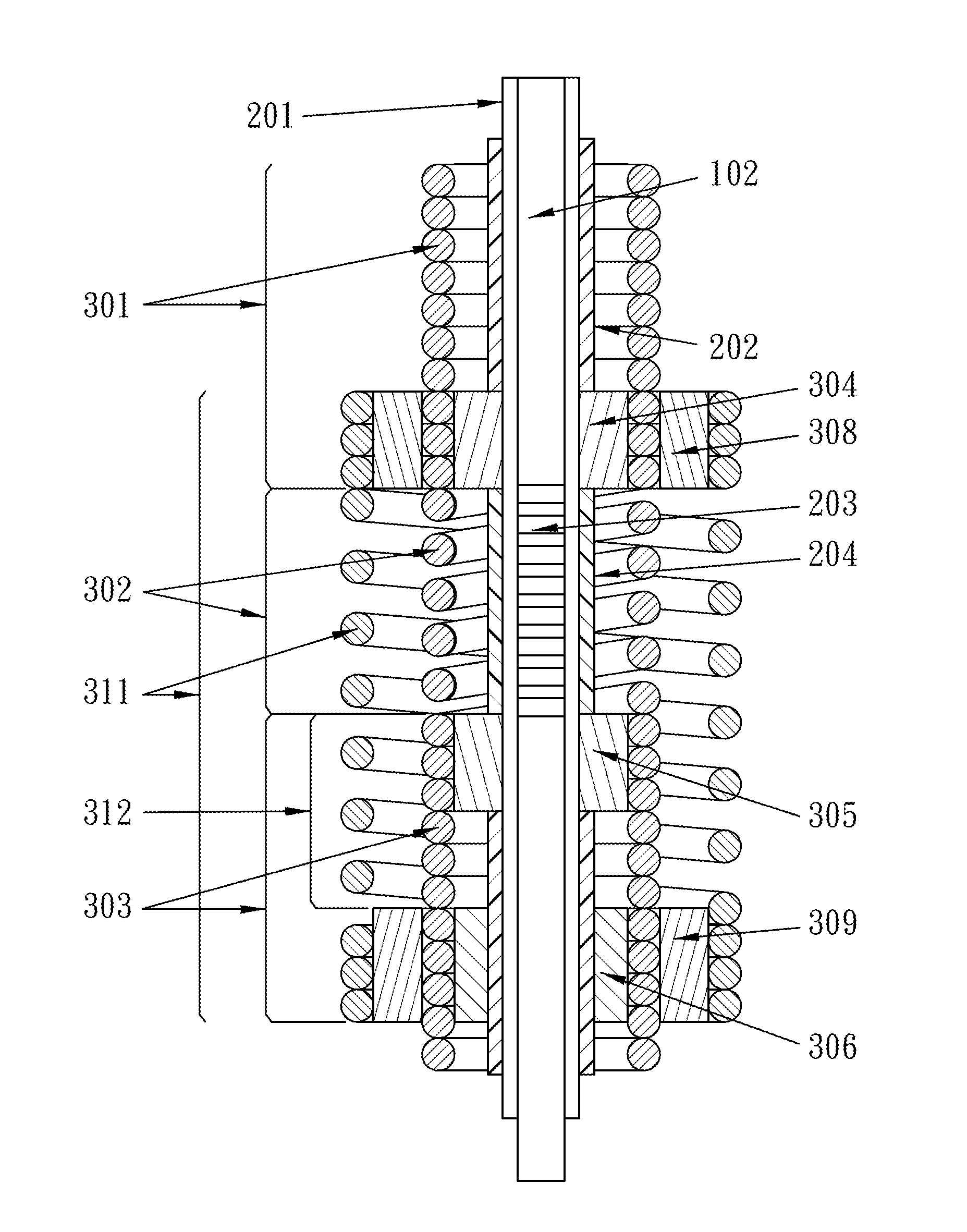 Thermal compensated and tensed spring compact fiber bragg grating wavelength filter device